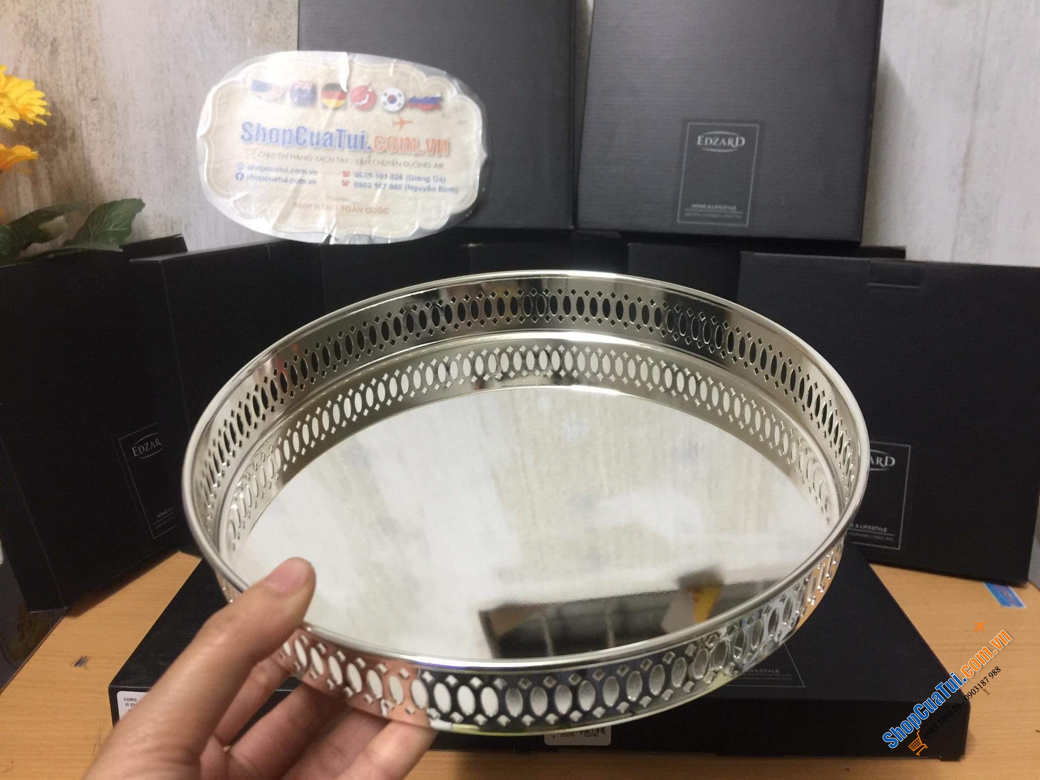 KHAY MẠ BẠC THẬT SIÊU ĐẸP EDZARD LOẠI NHỎ 23 CM