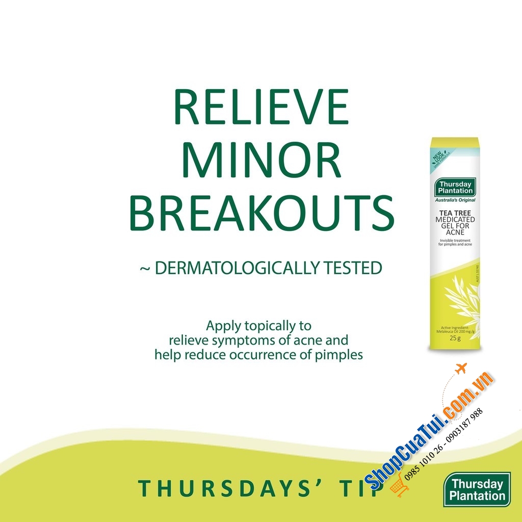 Gel chấm trị mụn tràm trà THURSDAY PLANTATION Tea Tree Medicated Gel For Acne 25 g
