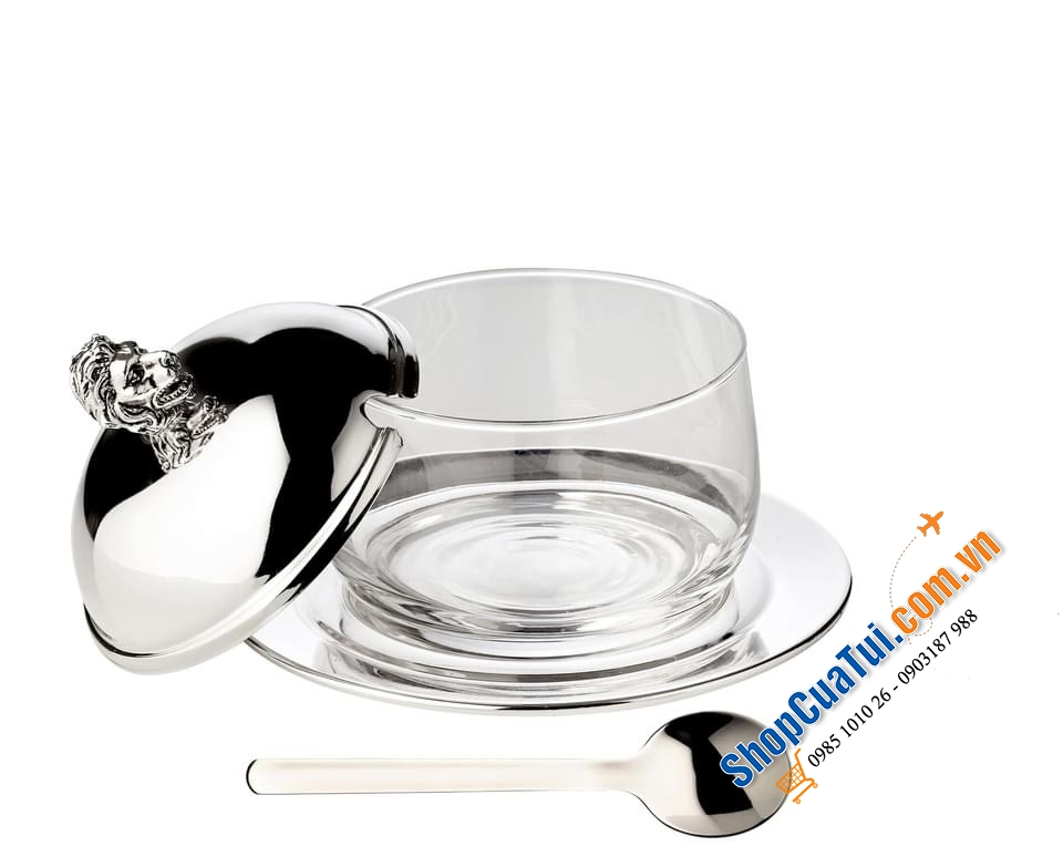 HŨ ĐỰNG MỨT, SỐT, GIA VỊ... EDZARD MẠ BẠC KÈM THÌA VÀ ĐĨA ĐẦU SƯ TỬ.