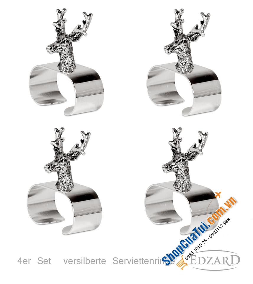 SET 4 vòng khăn ăn EDZARD MẠ BẠC đầu hươu.