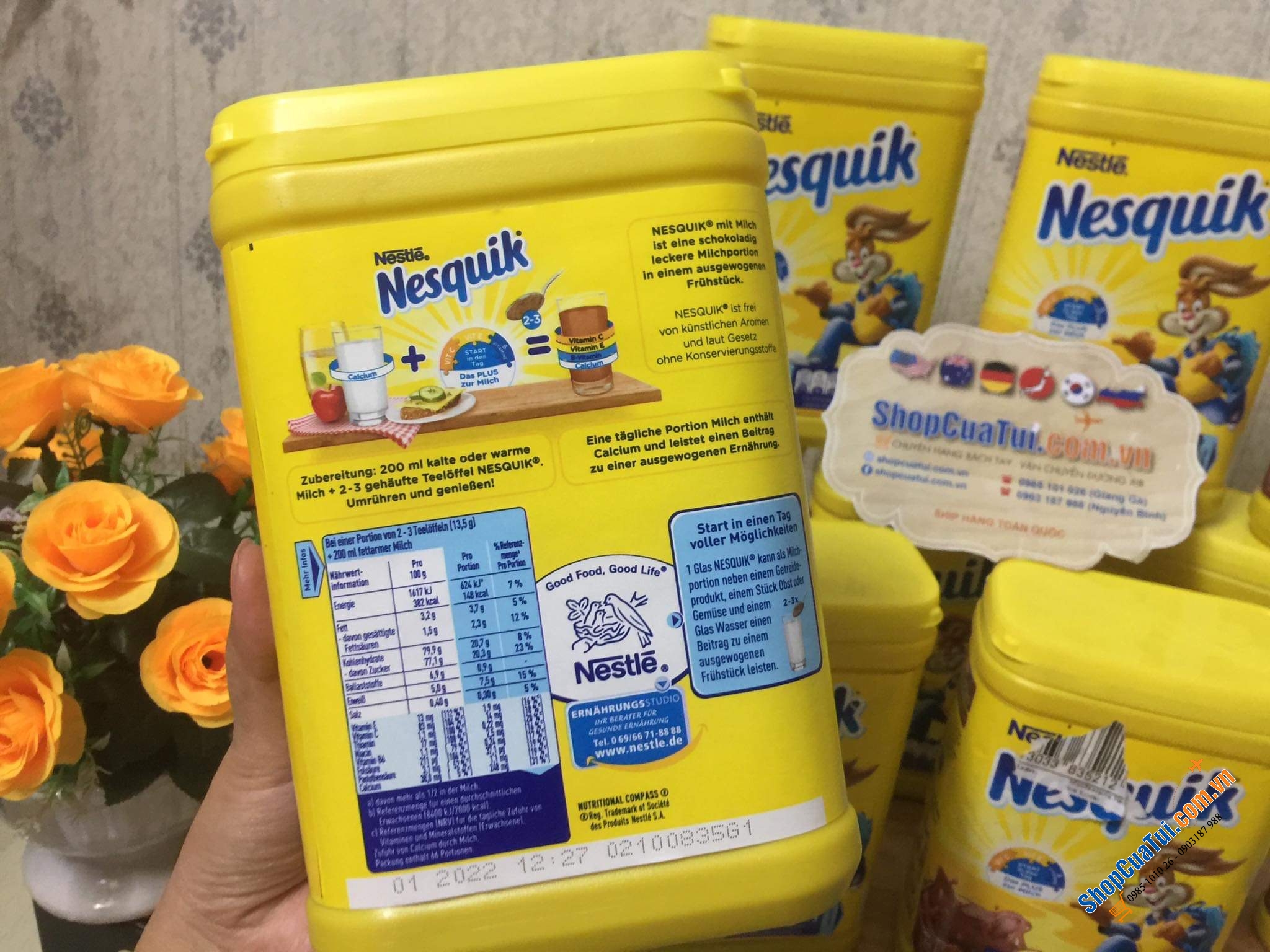 BỘT CACAO - BỘT CA CAO CỔ ĐIỂN NESQUIK ĐỨC HỘP TO 900 GRAM.