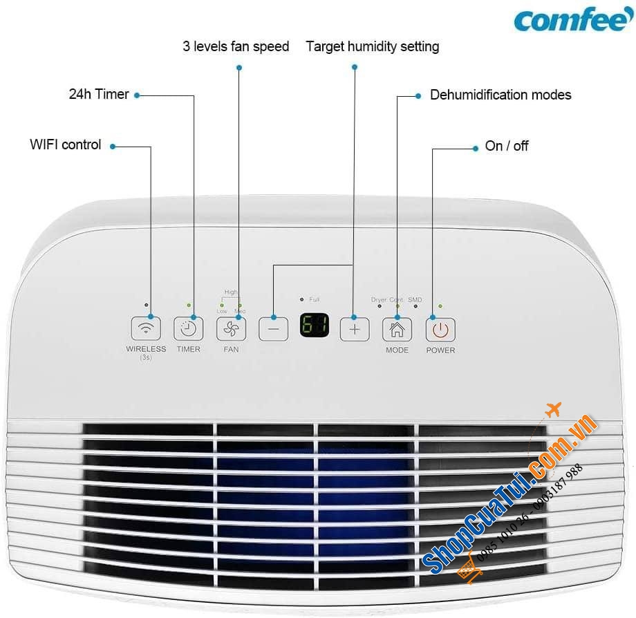 MÁY HÚT ẨM COMFEE mddf-20den7 wifi công suất hút 20 lít/24 giờ có kết nối wifi siêu hiện đại