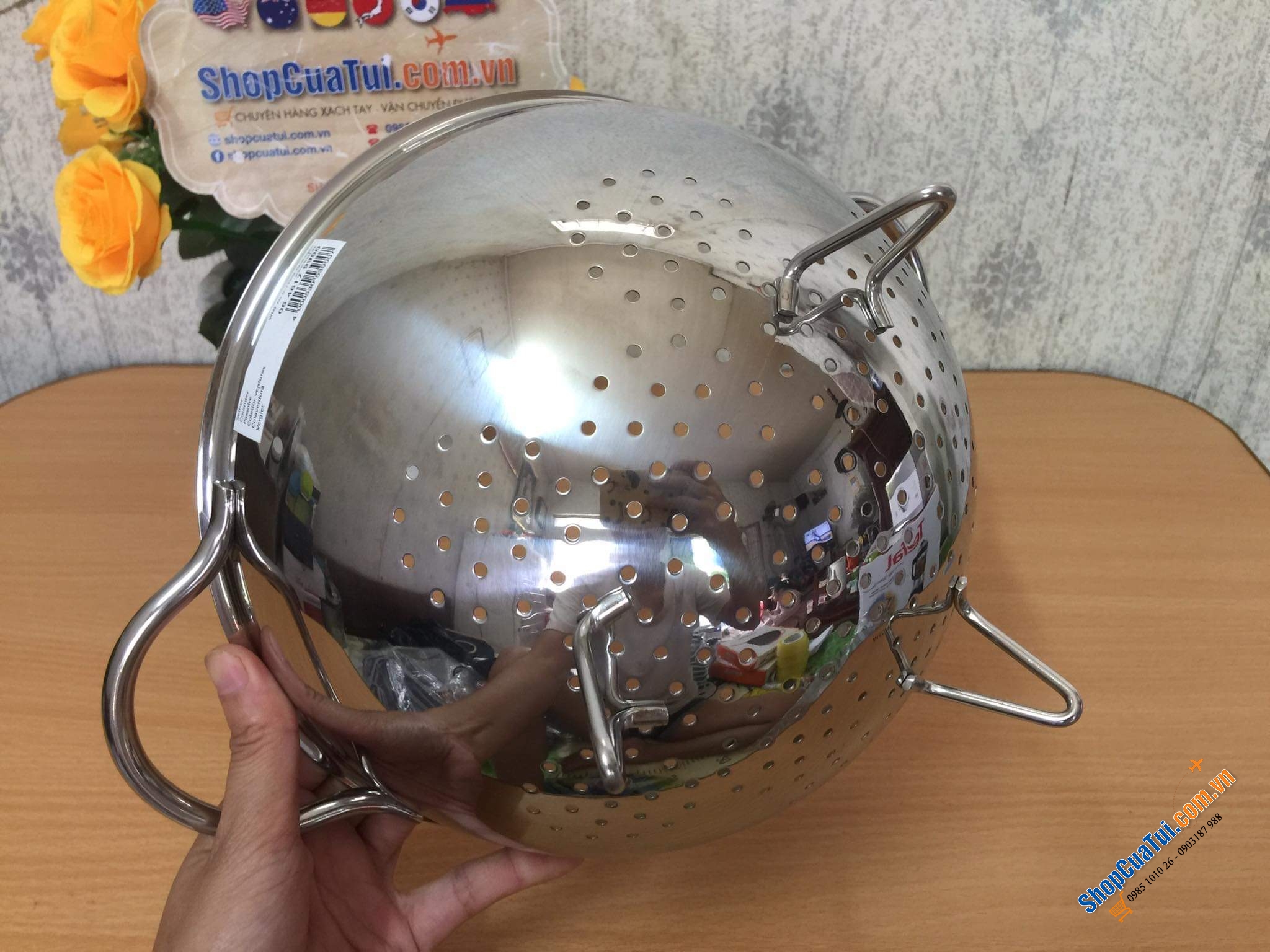 RỔ WMF GOURMET SEIHER 24CM; INOX, 3 CHÂN.