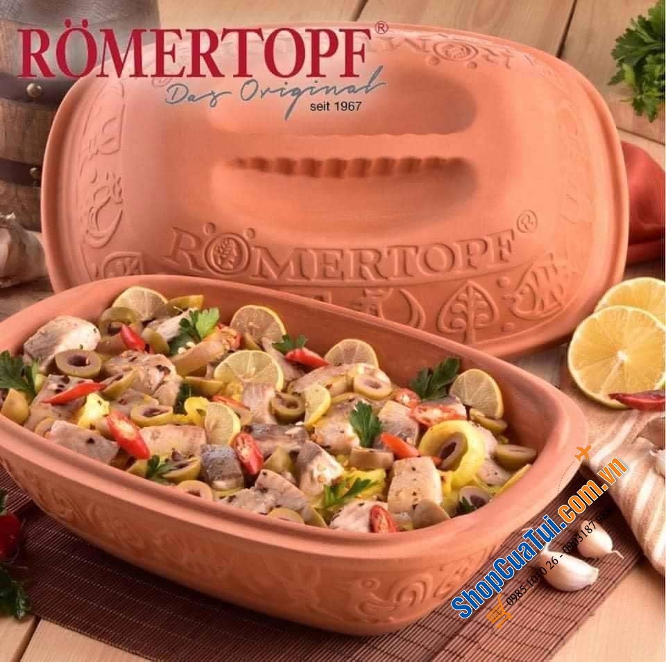 NỒI NƯỚNG GỐM ĐỨC MADE IN GERMANY RÖMERTOPF - HOẠ TIẾT NÔNG TRẠI - Kích thước 38 x 38 x 12,5 cm. Nặng 3,3 kg