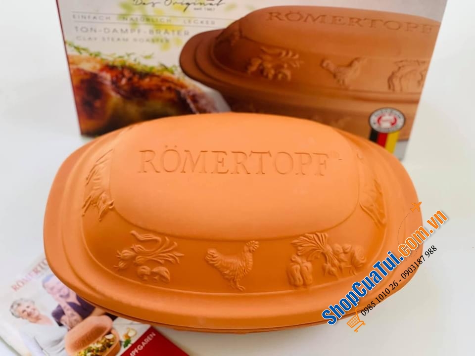 NỒI NƯỚNG GỐM ĐỨC MADE IN GERMANY RÖMERTOPF - HOẠ TIẾT NÔNG TRẠI - Kích thước 38 x 38 x 12,5 cm. Nặng 3,3 kg