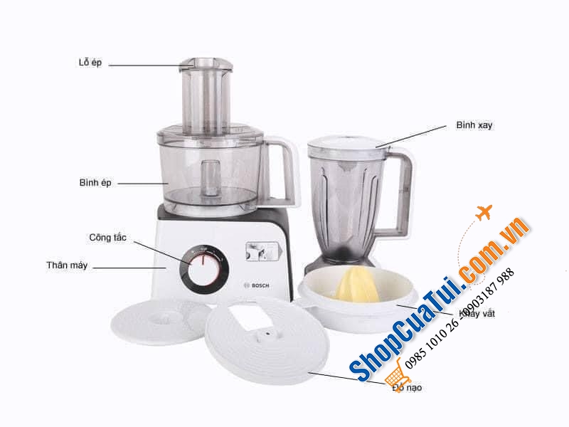 Máy làm bếp đa năng Bosch MCM STYLINE - Công suất: 800W, 2 tốc độ xay, 1 tốc độ trộn.