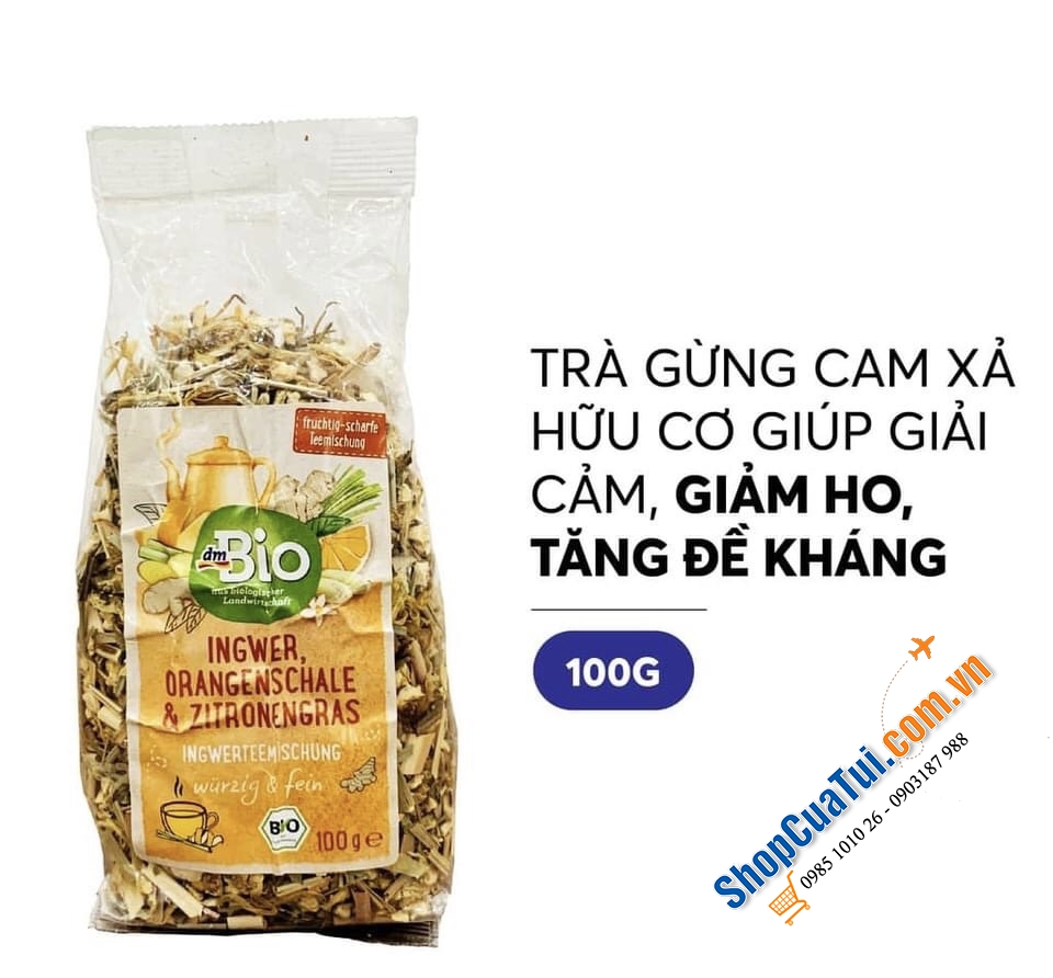 TRÀ GỪNG CAM XẢ DM HỮU CƠ 100g - từ thành phần tự nhiên, tốt cho tiêu hóa, làm ấm cơ thể, giúp dễ ngủ & thư giãn...