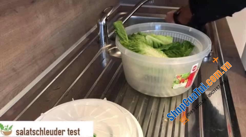 RỔ QUAY KHÔ RAU EMSA - rổ quay rau vừa rửa, vừa ngâm và quay được rau trong rổ