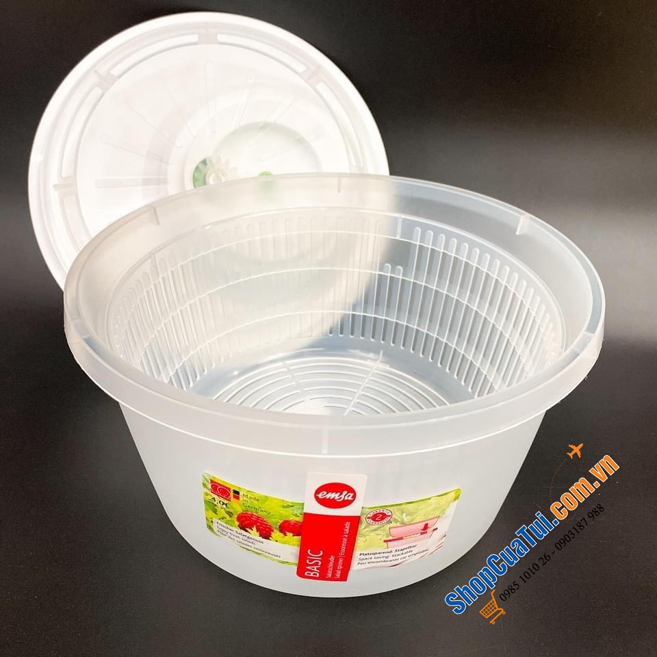 RỔ QUAY KHÔ RAU EMSA - rổ quay rau vừa rửa, vừa ngâm và quay được rau trong rổ