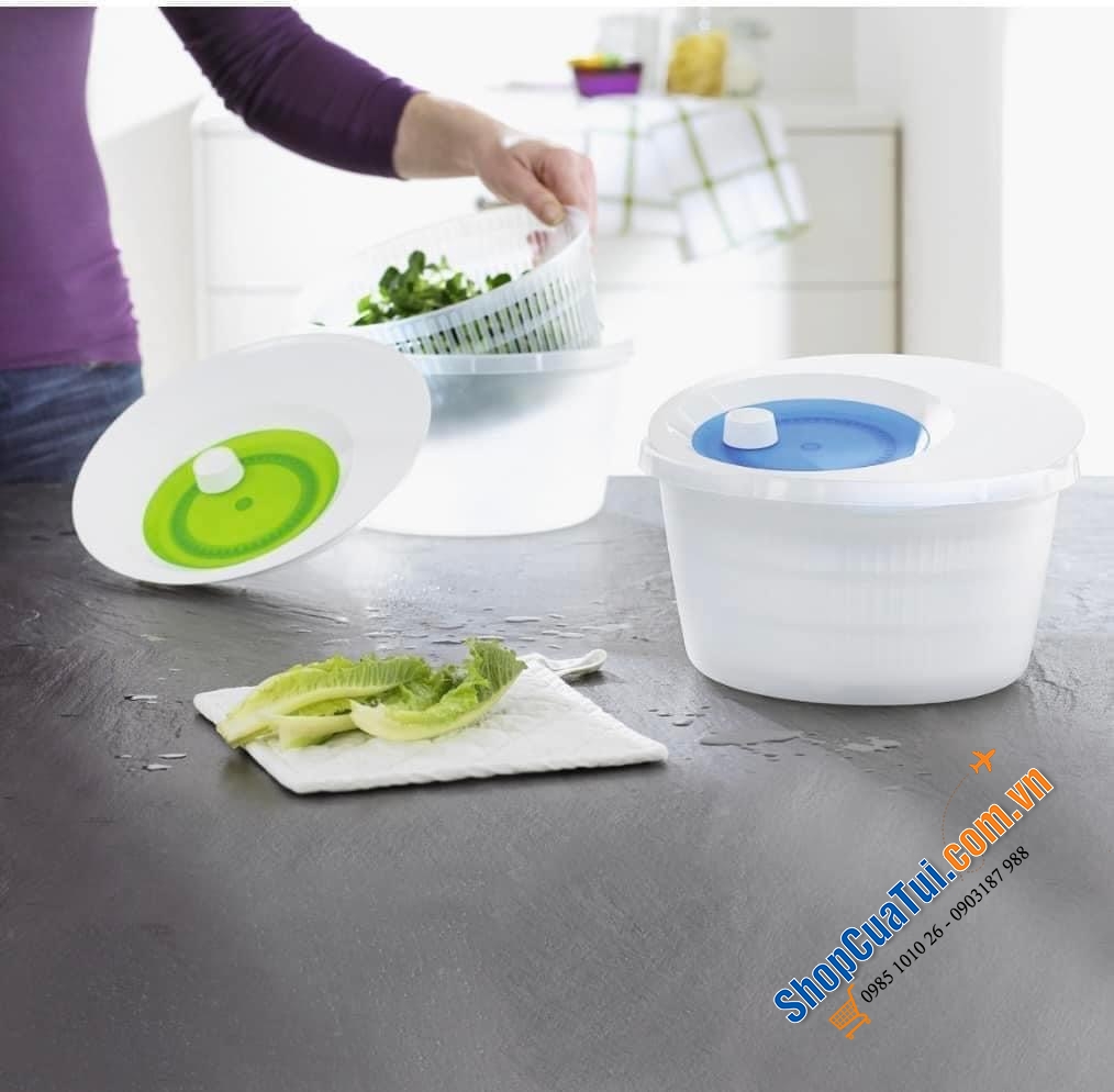 RỔ QUAY KHÔ RAU EMSA - rổ quay rau vừa rửa, vừa ngâm và quay được rau trong rổ