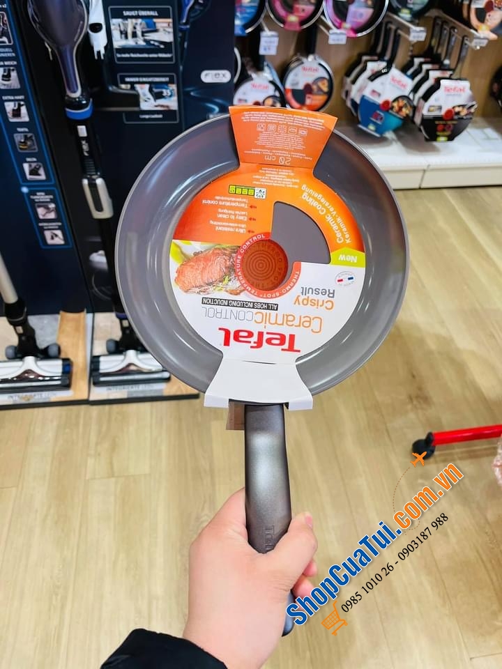 CHẢO XÀO CHẢO RÁN CHỐNG DÍNH TEFAL CERAMIC CONTROL LÒNG GỐM 20 CM - MADE IN FRANCE. 