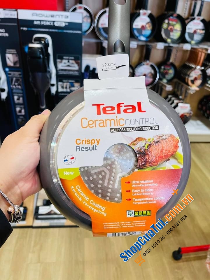 CHẢO XÀO CHẢO RÁN CHỐNG DÍNH TEFAL CERAMIC CONTROL LÒNG GỐM 20 CM - MADE IN FRANCE. 