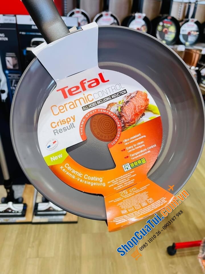 CHẢO XÀO CHẢO RÁN CHỐNG DÍNH TEFAL CERAMIC CONTROL LÒNG GỐM 20 CM - MADE IN FRANCE. 