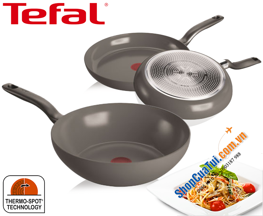 CHẢO XÀO CHẢO RÁN CHỐNG DÍNH TEFAL CERAMIC CONTROL LÒNG GỐM 20 CM - MADE IN FRANCE. 