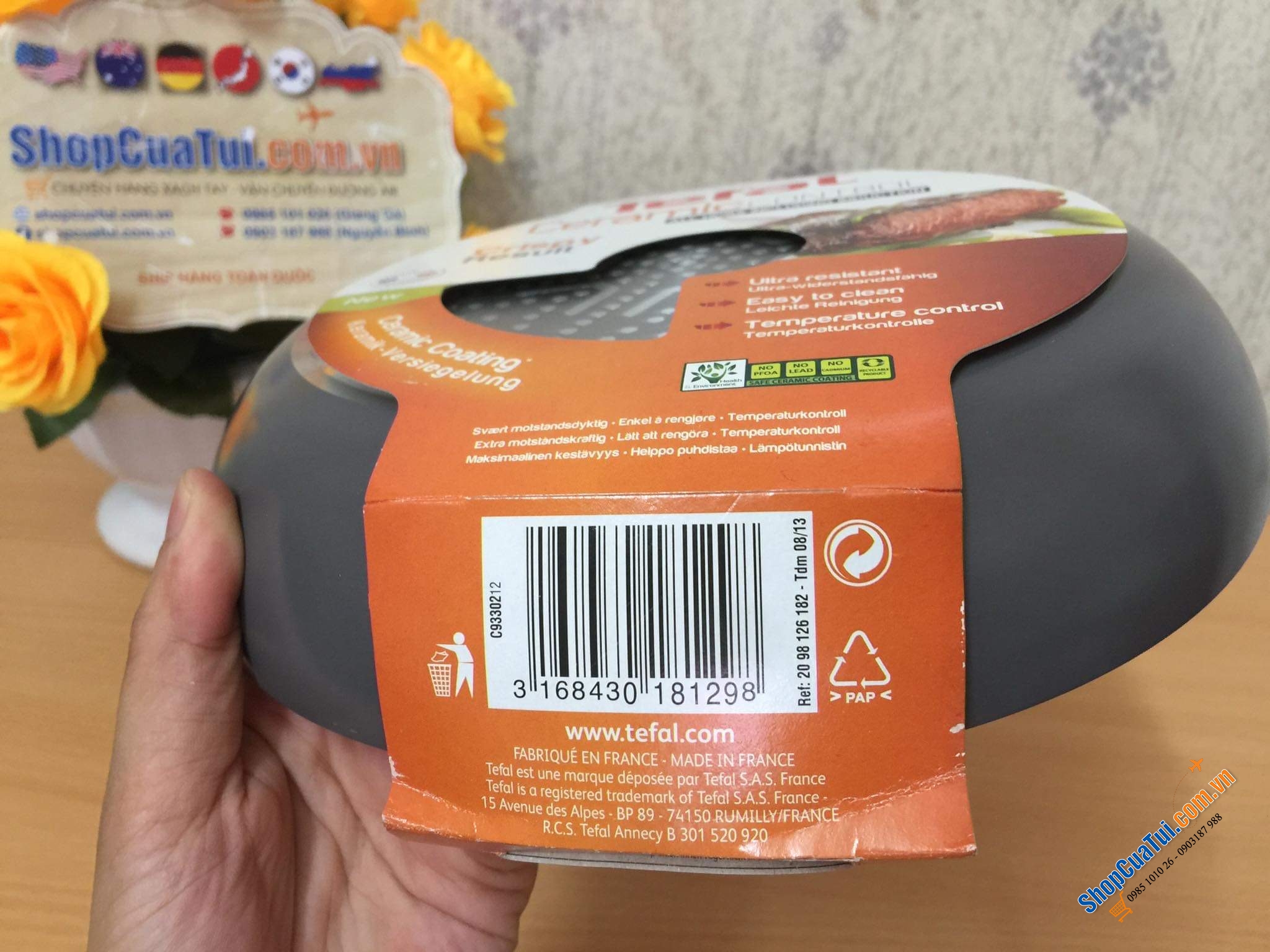CHẢO XÀO CHẢO RÁN CHỐNG DÍNH TEFAL CERAMIC CONTROL LÒNG GỐM 20 CM - MADE IN FRANCE. 
