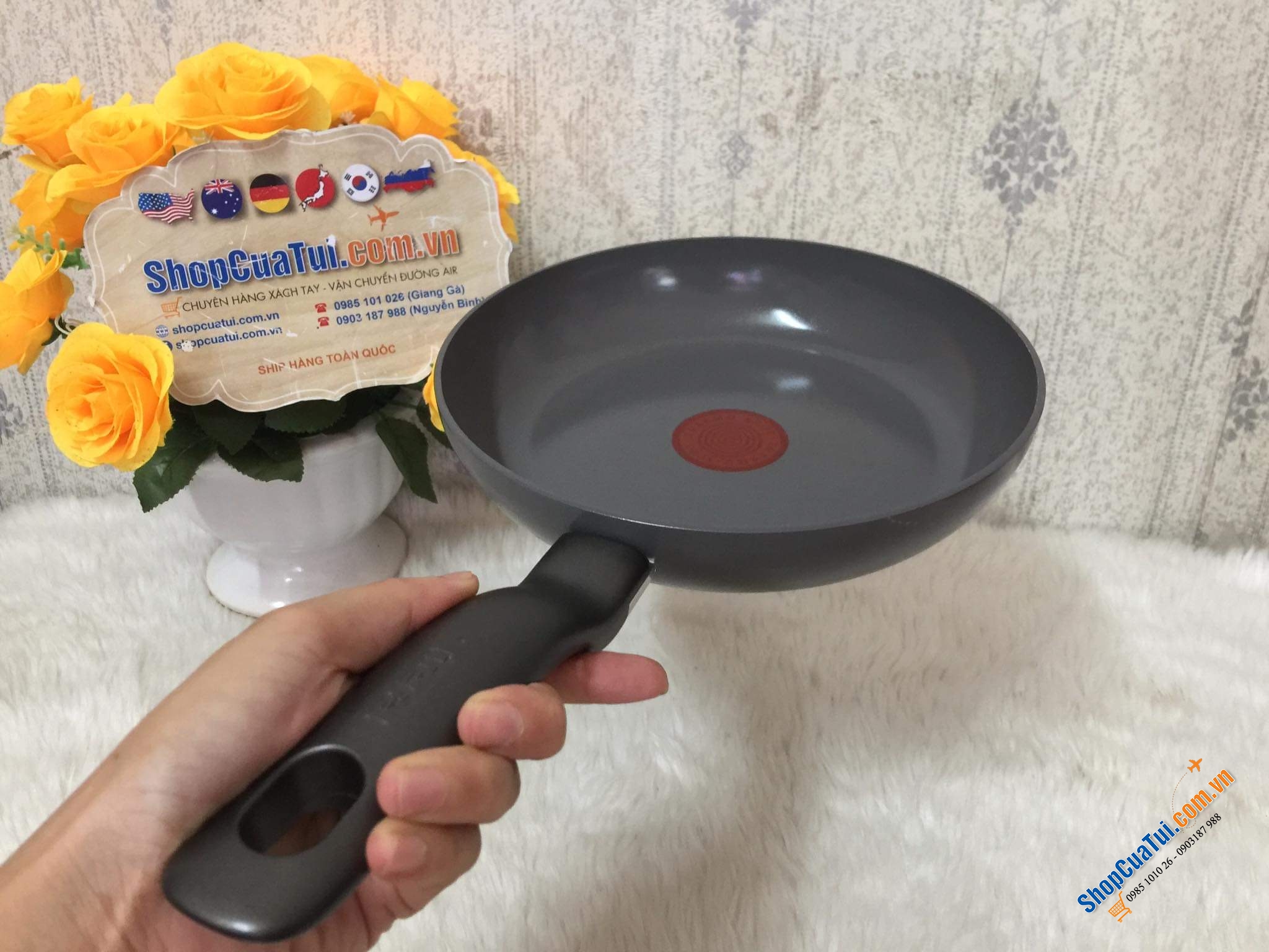 CHẢO XÀO CHẢO RÁN CHỐNG DÍNH TEFAL CERAMIC CONTROL LÒNG GỐM 20 CM - MADE IN FRANCE. 