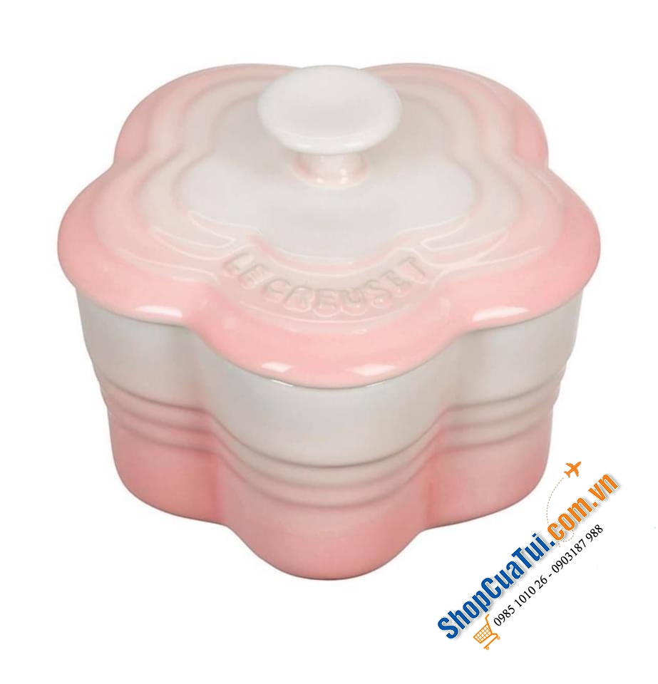 Hũ hình hoa màu hồng -  HŨ BÔNG HOA LE CREUSET HỒNG TRẮNG. - màu hồng 12cm