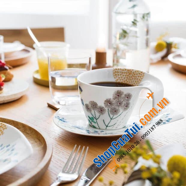 Bộ ấm chén - TRỌN BỘ ẤM TRÀ KÈM CHÉN ĐĨA VILLEROY BOCH FLOW COUTURE.