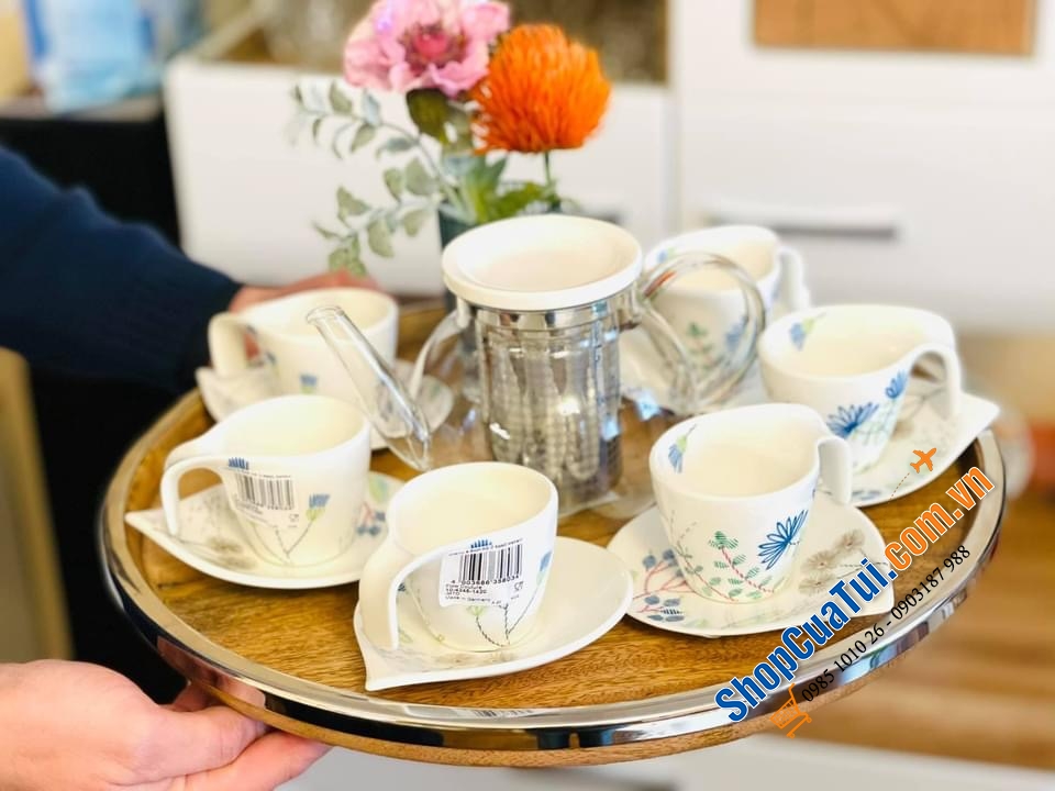 Bộ ấm chén - TRỌN BỘ ẤM TRÀ KÈM CHÉN ĐĨA VILLEROY BOCH FLOW COUTURE.