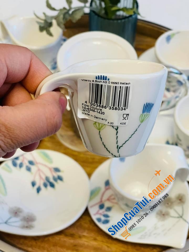 Bộ ấm chén - TRỌN BỘ ẤM TRÀ KÈM CHÉN ĐĨA VILLEROY BOCH FLOW COUTURE.
