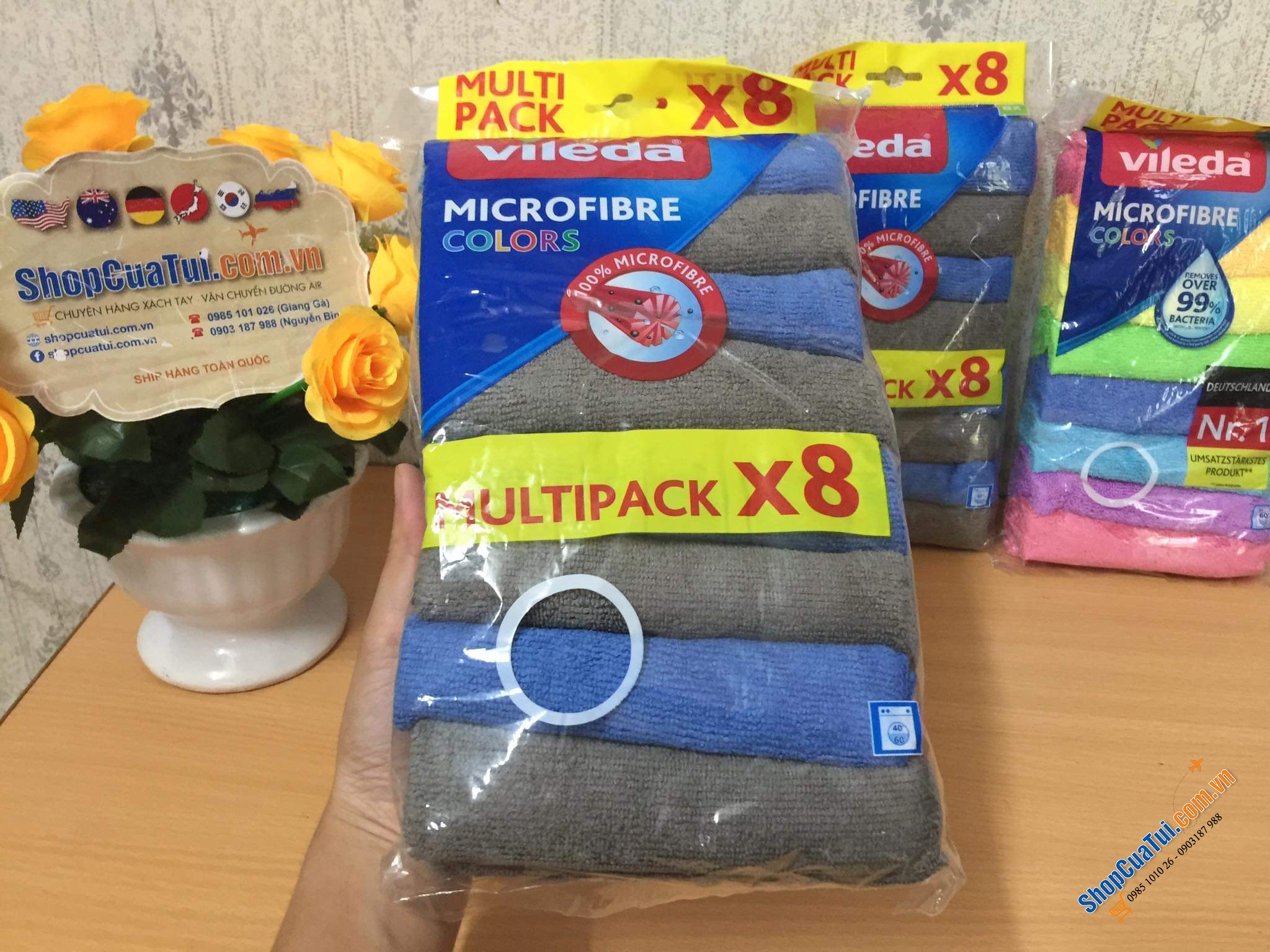 SET 8 KHĂN LAU BẾP CẦU VỒNG - LAU BÁT VILEDA XXL - hàng Germany.