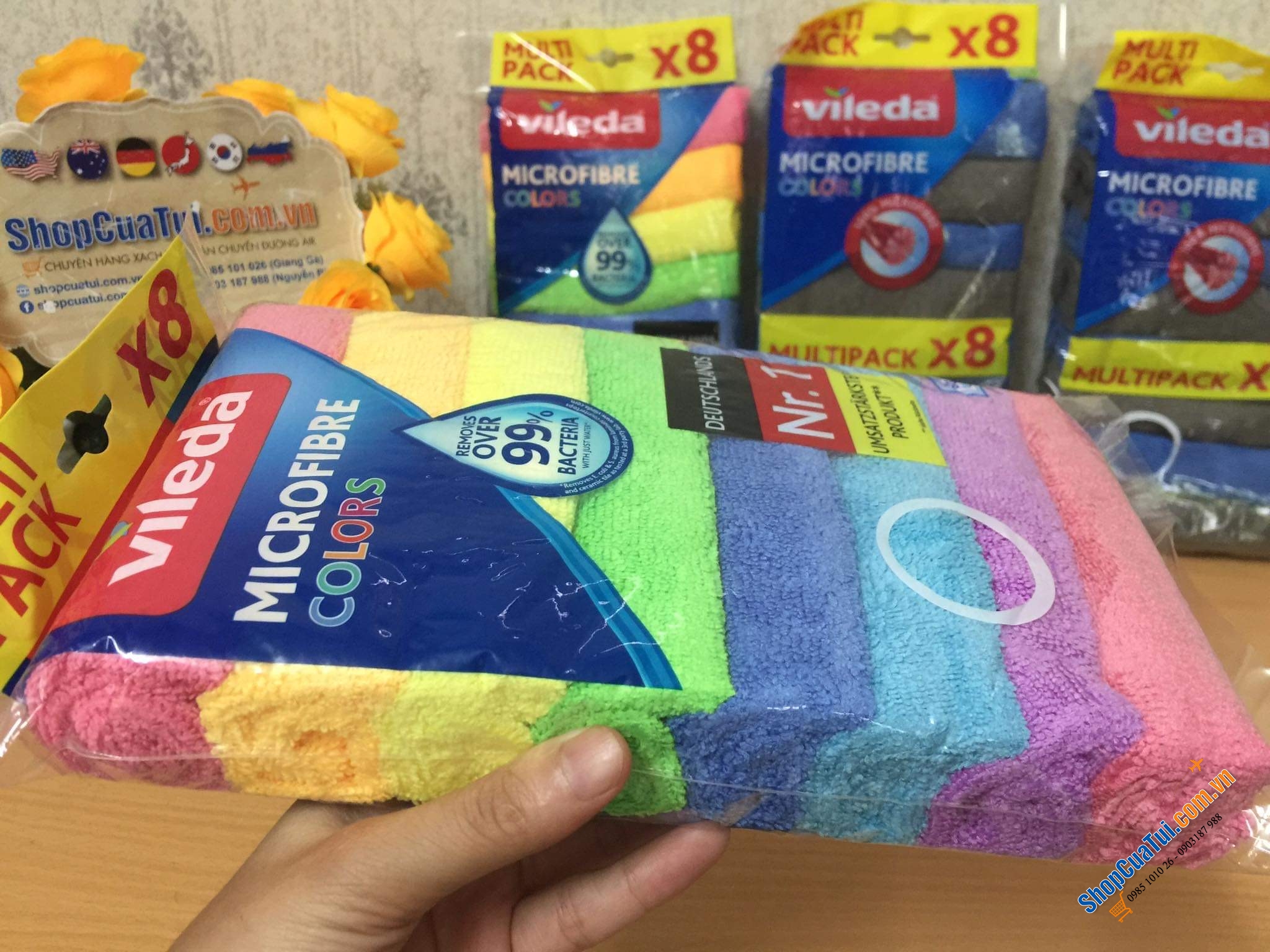 SET 8 KHĂN LAU BẾP CẦU VỒNG - LAU BÁT VILEDA XXL - hàng Germany.