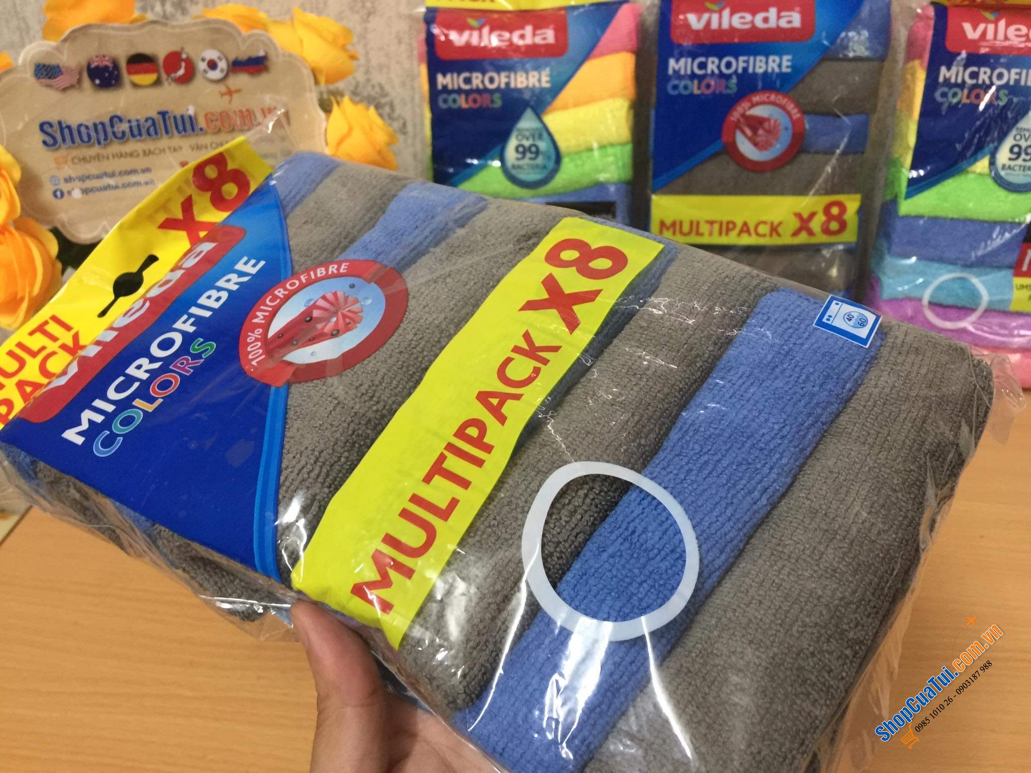 SET 8 KHĂN LAU BẾP CẦU VỒNG - LAU BÁT VILEDA XXL - hàng Germany.