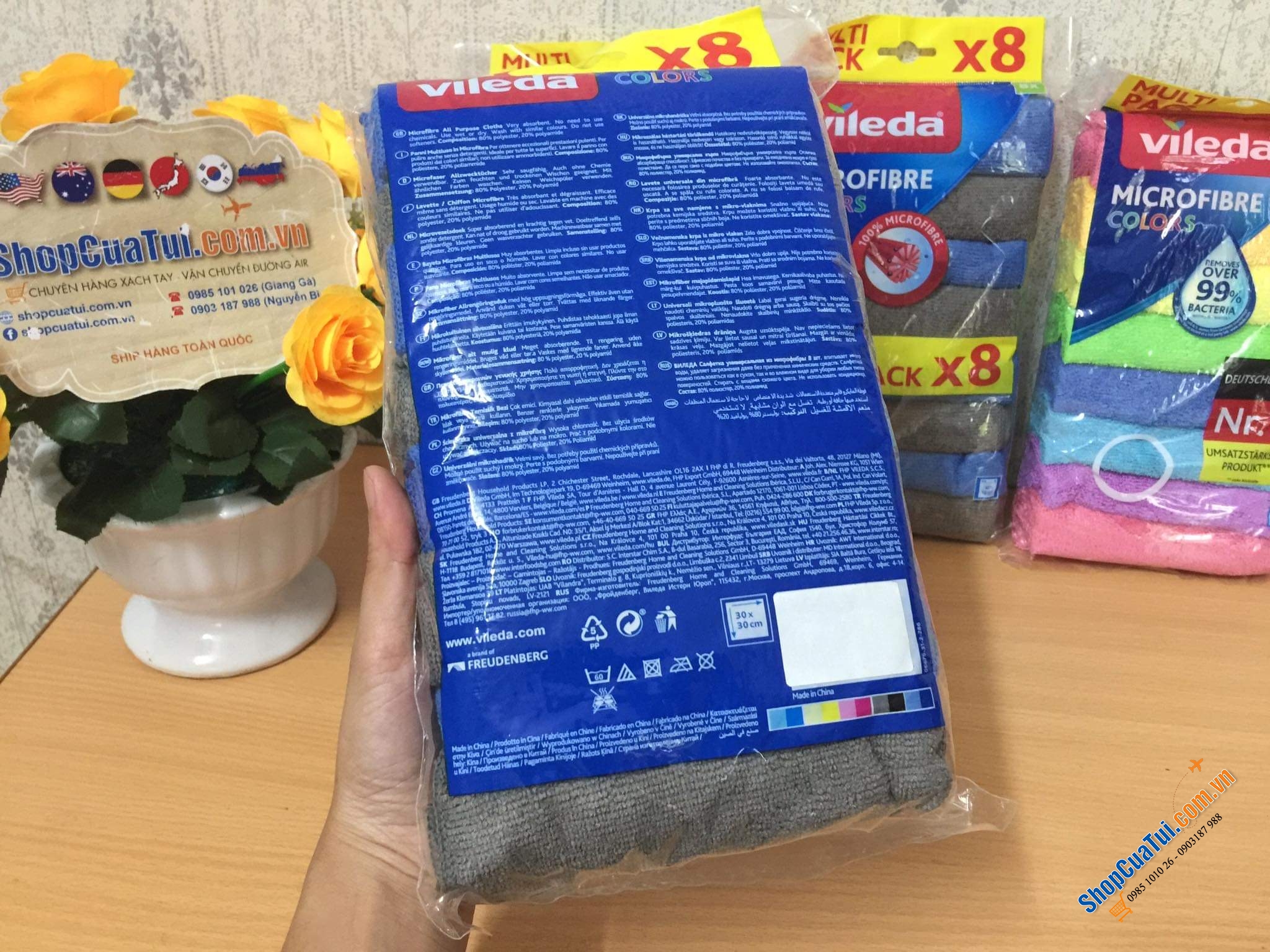SET 8 KHĂN LAU BẾP CẦU VỒNG - LAU BÁT VILEDA XXL - hàng Germany.