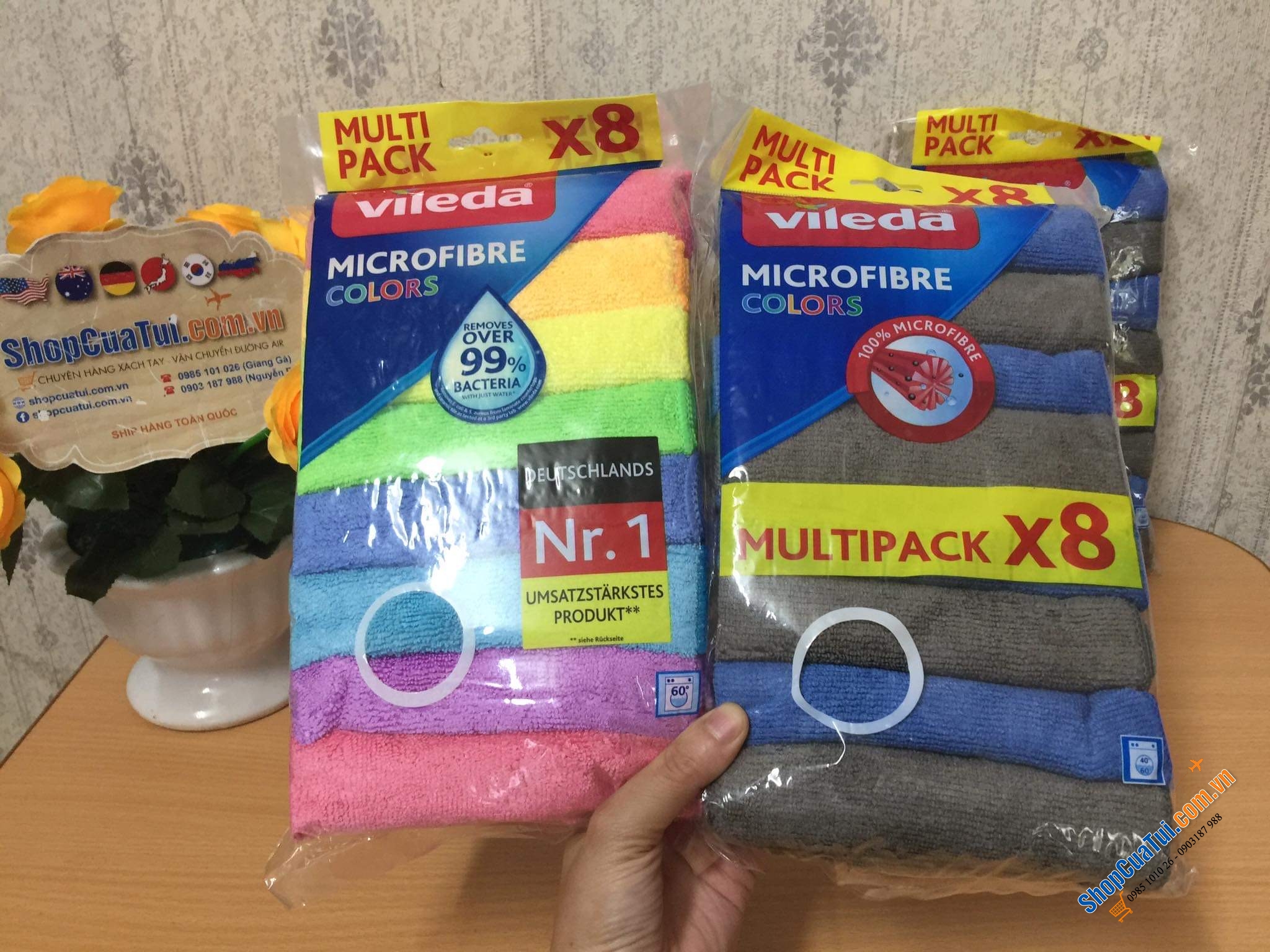 SET 8 KHĂN LAU BẾP CẦU VỒNG - LAU BÁT VILEDA XXL - hàng Germany.