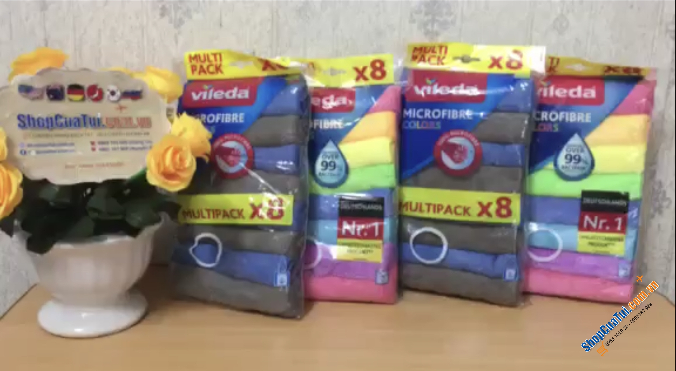 SET 8 KHĂN LAU BẾP CẦU VỒNG - LAU BÁT VILEDA XXL - hàng Germany.