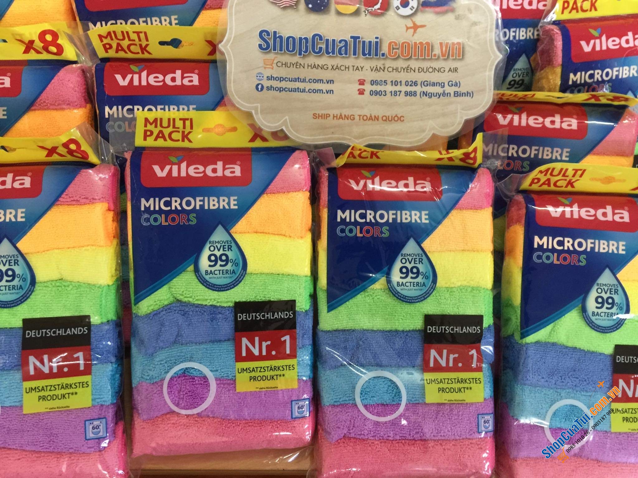 SET 8 KHĂN LAU BẾP CẦU VỒNG - LAU BÁT VILEDA XXL - hàng Germany.