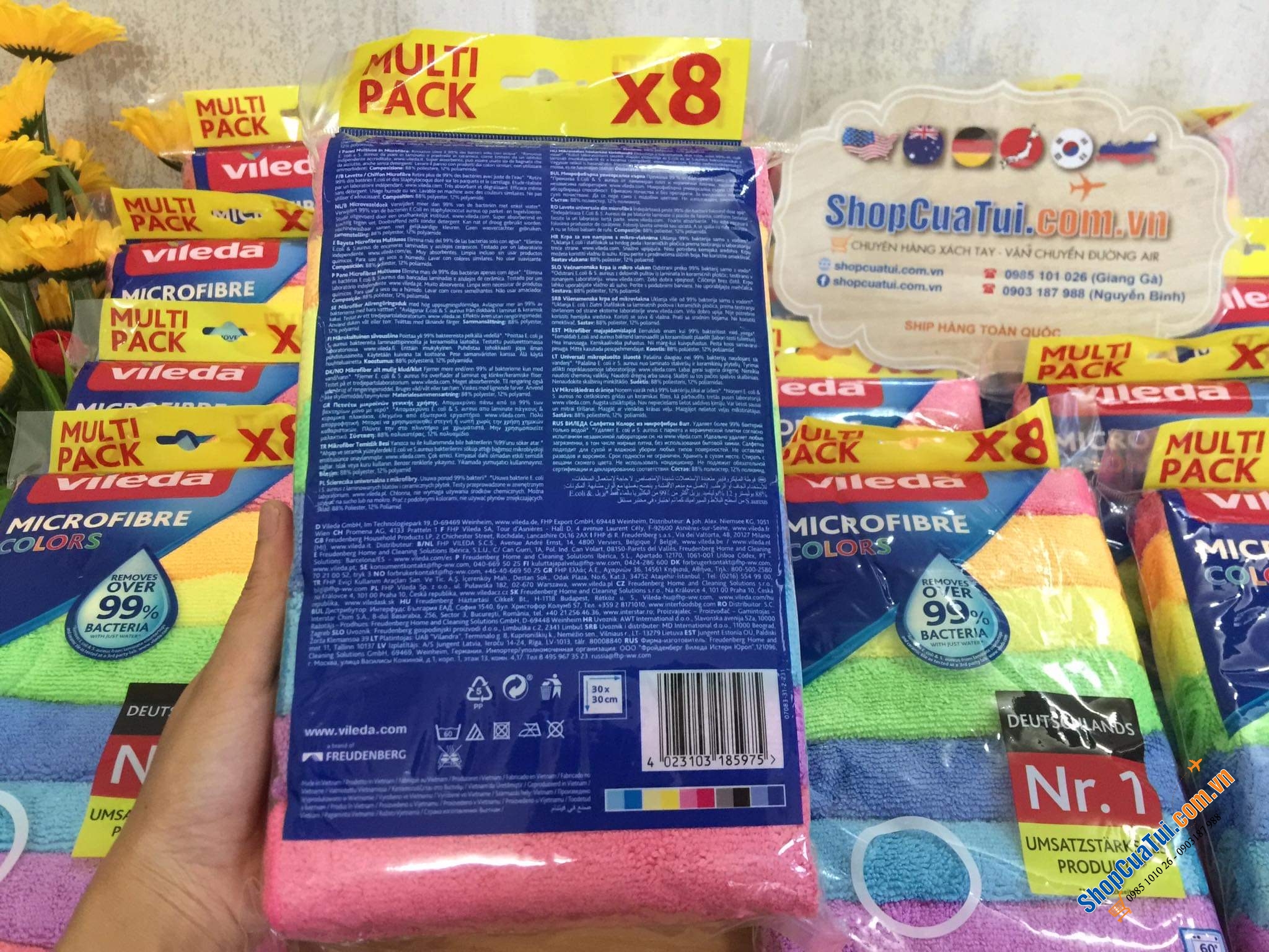 SET 8 KHĂN LAU BẾP CẦU VỒNG - LAU BÁT VILEDA XXL - hàng Germany.