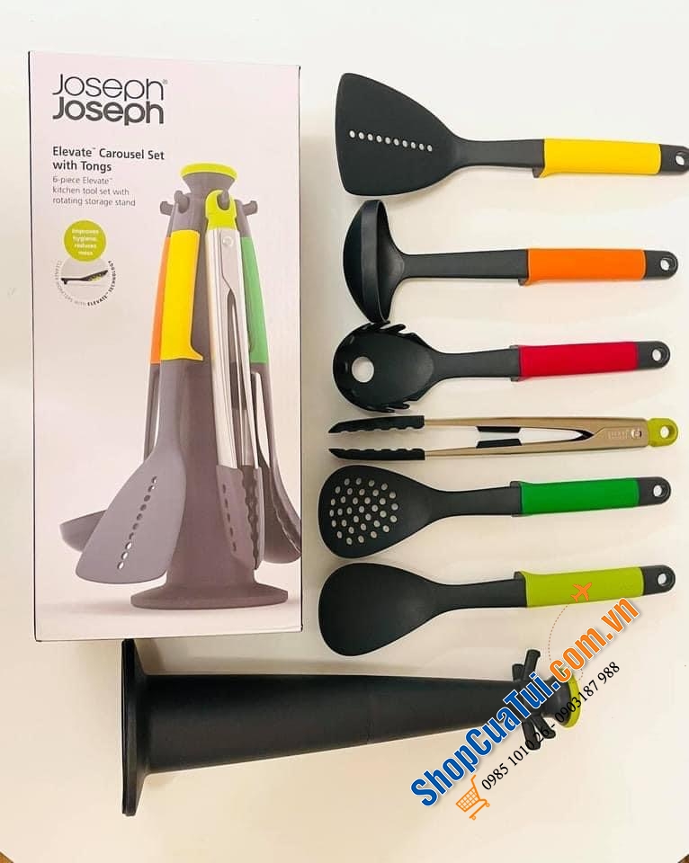 BỘ DỤNG CỤ NHÀ BẾP 7 MÓN JOSEPH JOSEPH (Mẫu mới 2020 có kẹp gắp thức ăn cực tiện dụng) - Màu cực Tây.