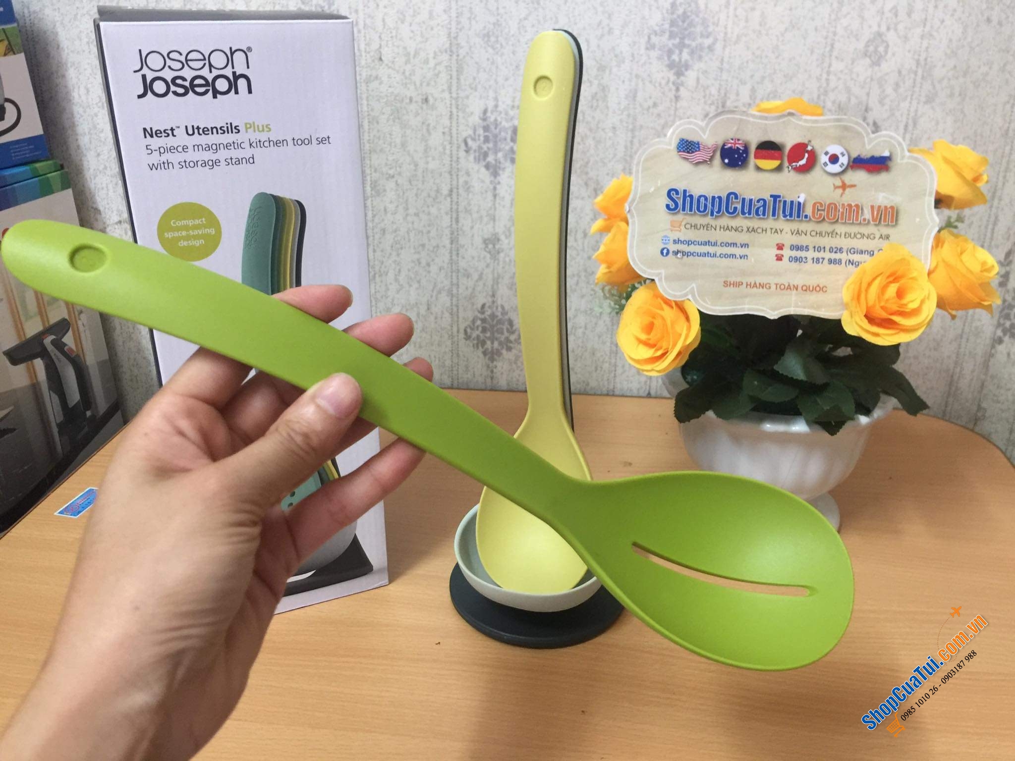 BỘ DỤNG CỤ NẤU ĂN JOSEPH JOSEPH HÚT NAM CHÂM 5 MÓN NEST UTENSILS PLUS + ĐẾ TỪ OPAL.
