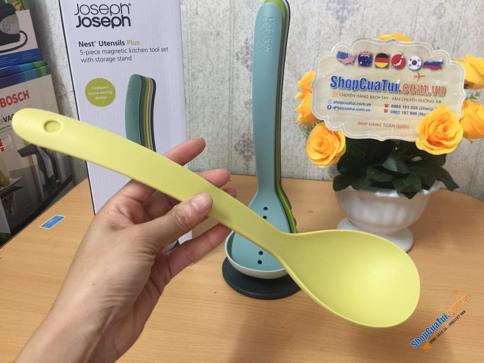 BỘ DỤNG CỤ NẤU ĂN JOSEPH JOSEPH HÚT NAM CHÂM 5 MÓN NEST UTENSILS PLUS + ĐẾ TỪ OPAL.