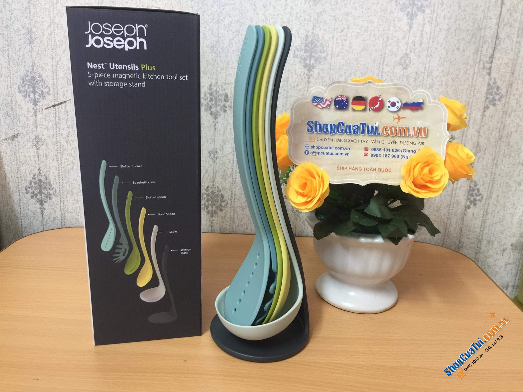 BỘ DỤNG CỤ NẤU ĂN JOSEPH JOSEPH HÚT NAM CHÂM 5 MÓN NEST UTENSILS PLUS + ĐẾ TỪ OPAL.