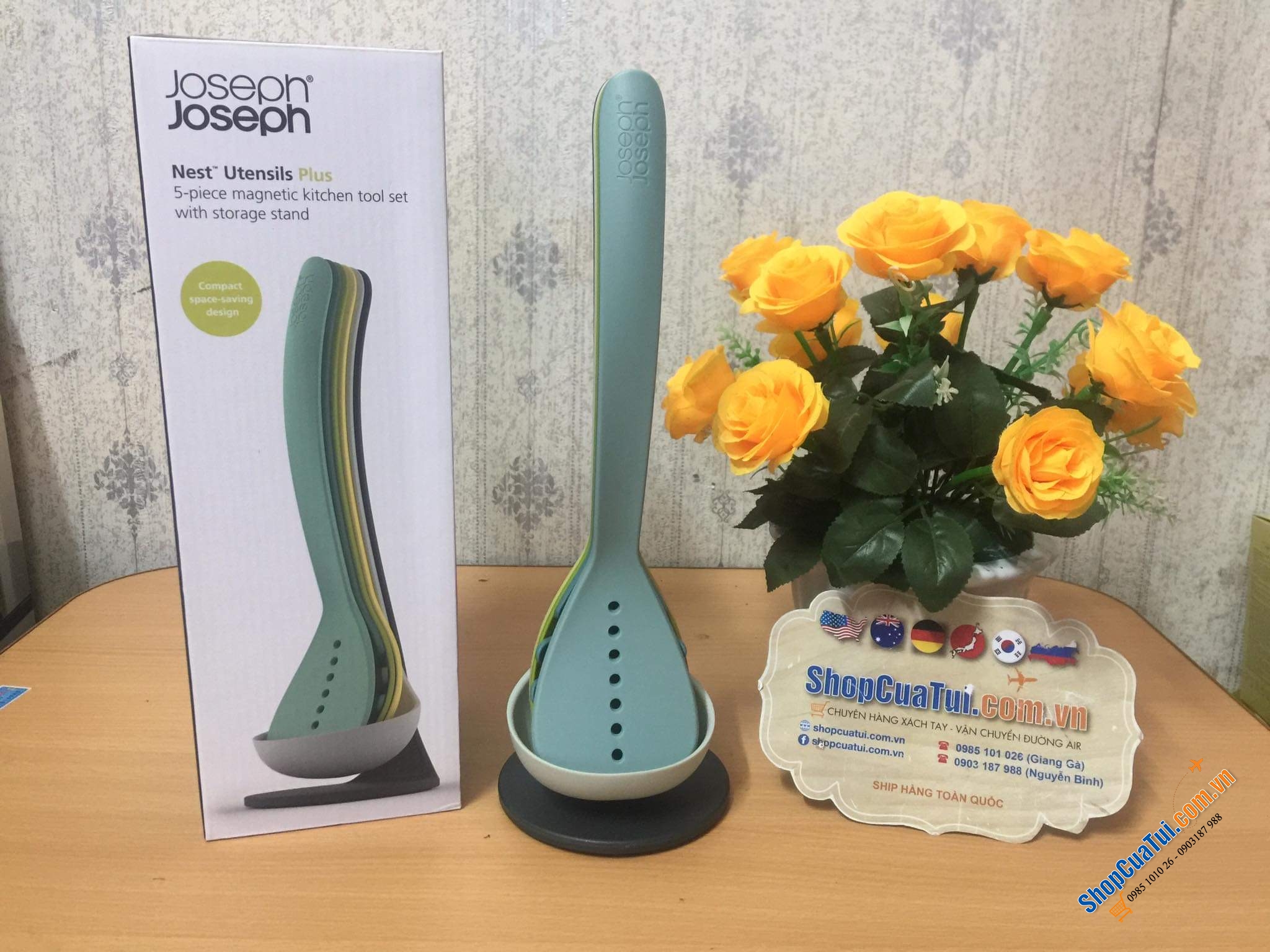 BỘ DỤNG CỤ NẤU ĂN JOSEPH JOSEPH HÚT NAM CHÂM 5 MÓN NEST UTENSILS PLUS + ĐẾ TỪ OPAL.