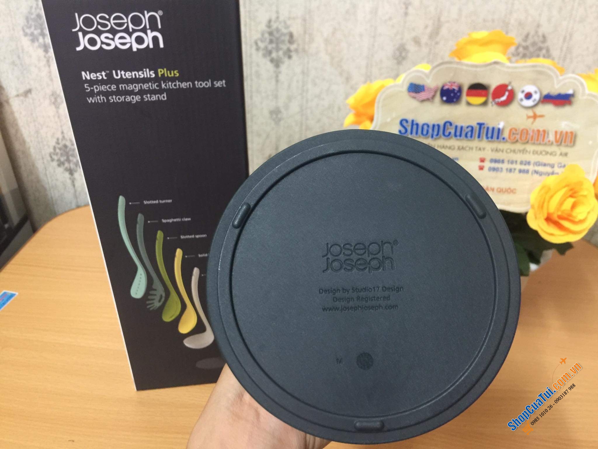 BỘ DỤNG CỤ NẤU ĂN JOSEPH JOSEPH HÚT NAM CHÂM 5 MÓN NEST UTENSILS PLUS + ĐẾ TỪ OPAL.