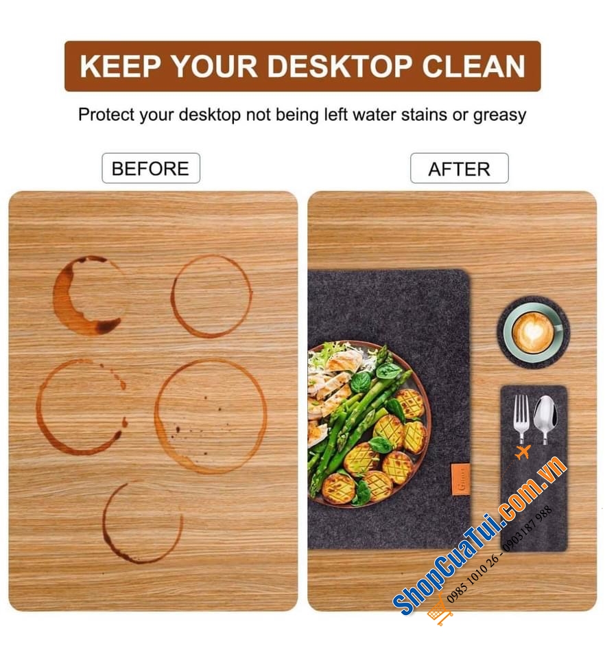 Set lót bàn nỉ cho bàn ăn 6 người Gifort – sang trọng, bảo vệ mặt bàn và dễ dàng làm sạch.