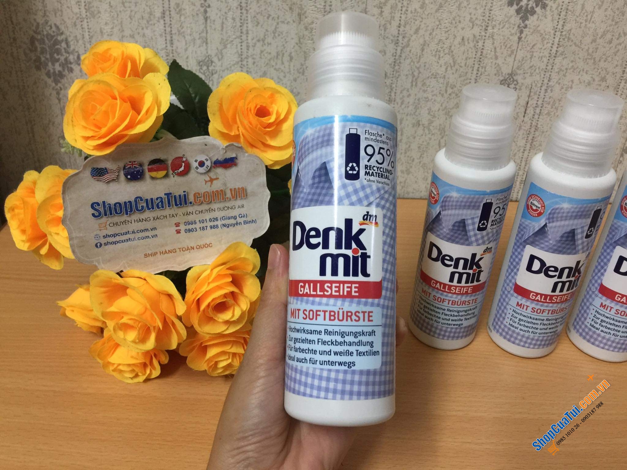 Chai làm sạch các vết bẩn cứng đầu trên áo sơ mi như Nách, cổ áo và cánh tay Denkmit ... kèm đầu bàn chải cọ đính kèm sản phẩm - Dạng dung dịch - NEU mẫu mới.