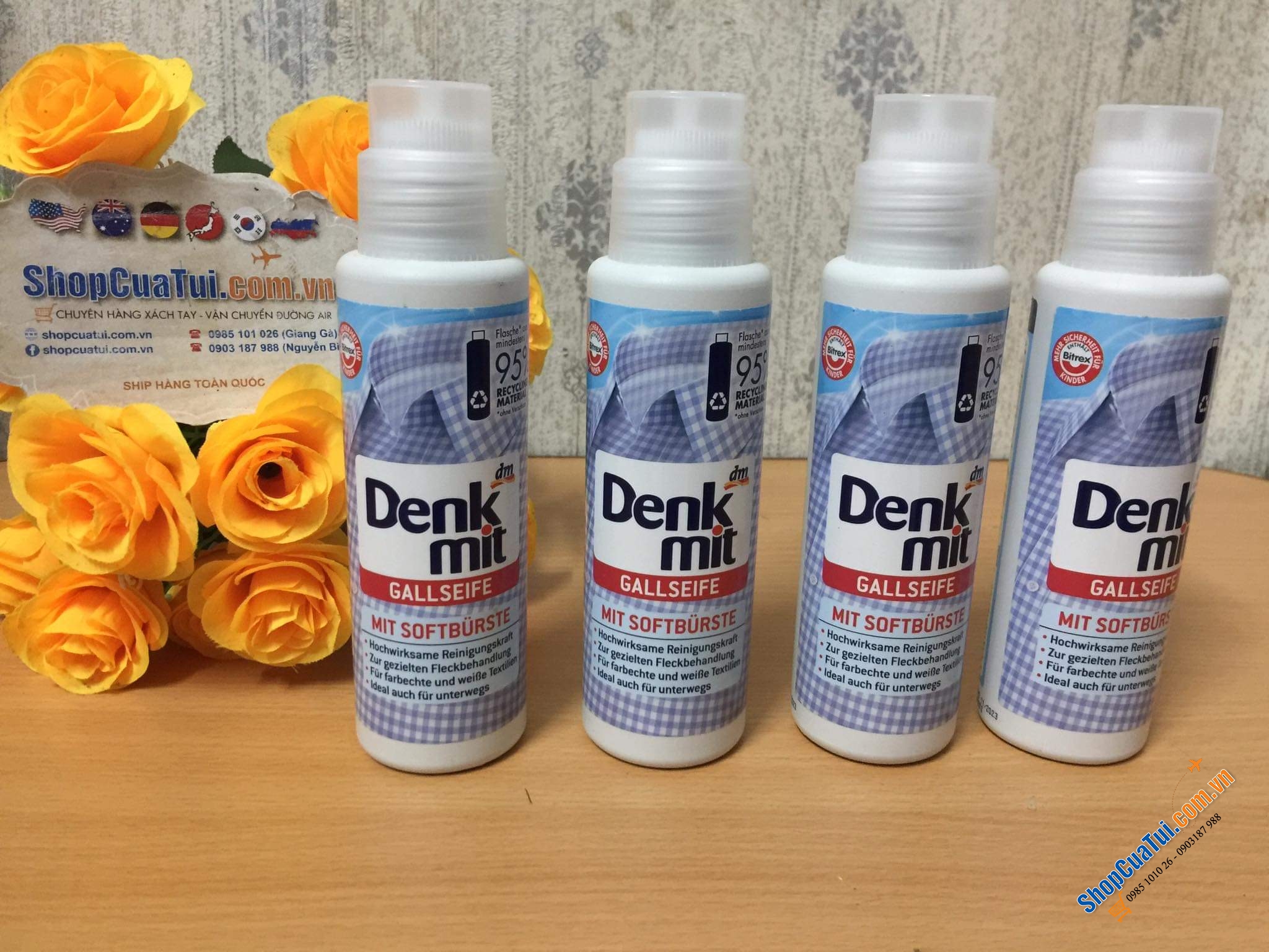Chai làm sạch các vết bẩn cứng đầu trên áo sơ mi như Nách, cổ áo và cánh tay Denkmit ... kèm đầu bàn chải cọ đính kèm sản phẩm - Dạng dung dịch - NEU mẫu mới.