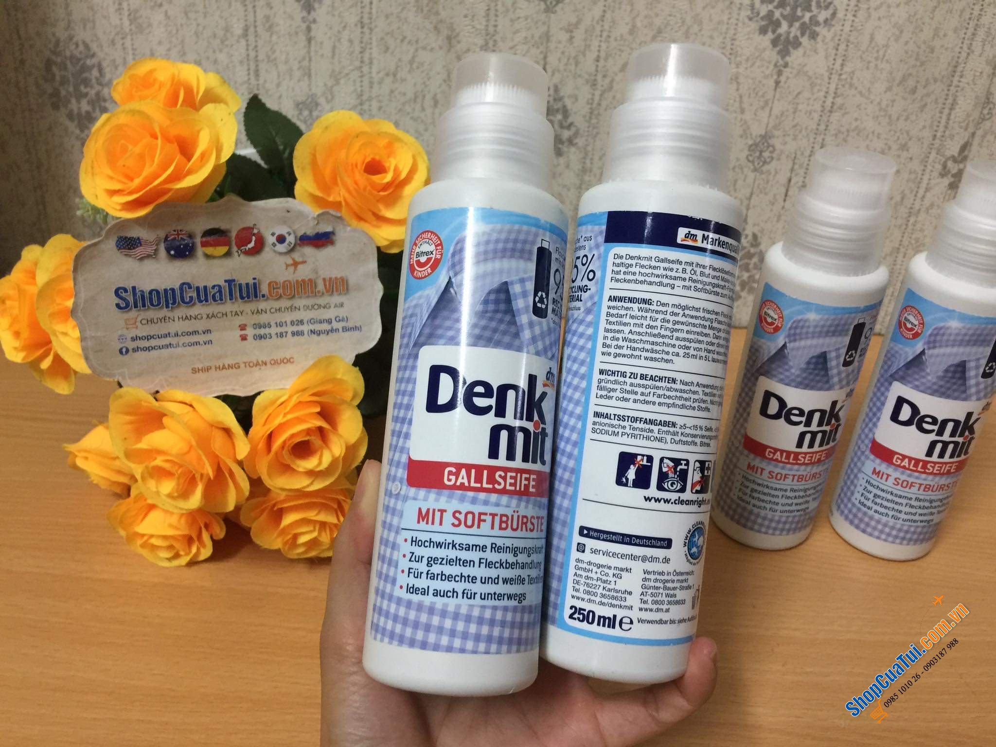 Chai làm sạch các vết bẩn cứng đầu trên áo sơ mi như Nách, cổ áo và cánh tay Denkmit ... kèm đầu bàn chải cọ đính kèm sản phẩm - Dạng dung dịch - NEU mẫu mới.
