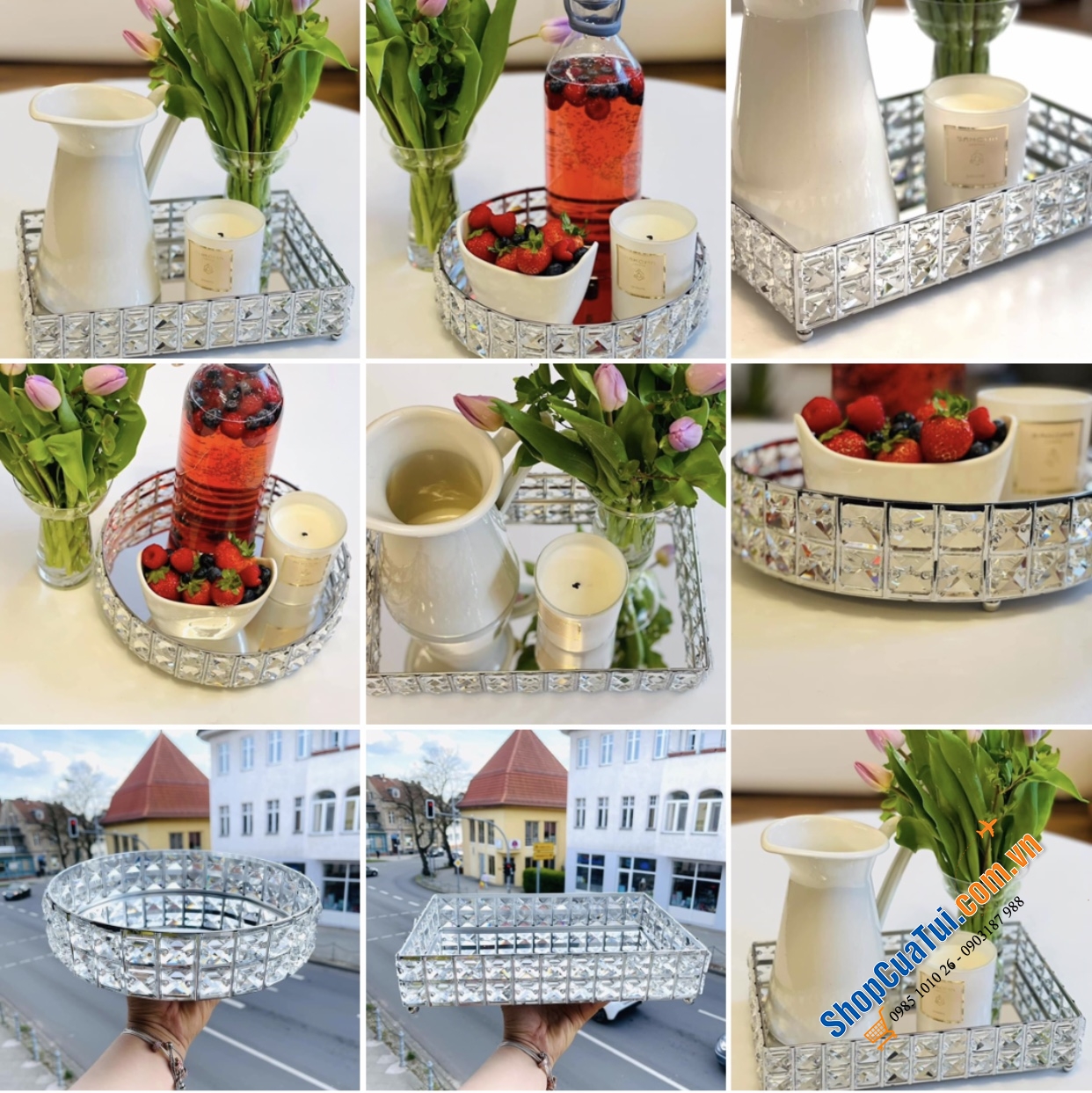 KHAY ĐÍNH HẠT PHA LÊ VUÔNG HOẶC TRÒN