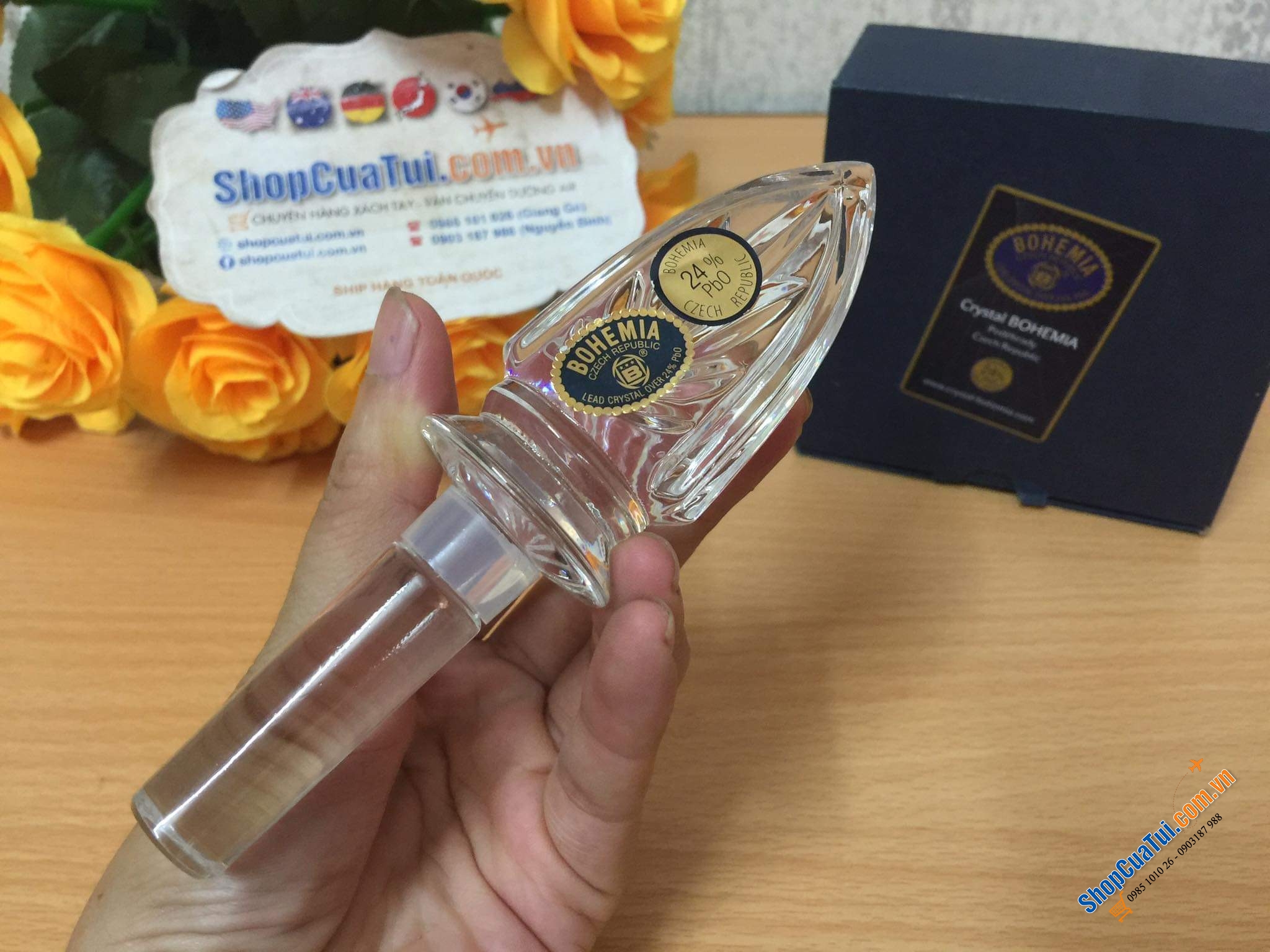 NÚT RƯỢU PHA LÊ SIÊU XỊN HÌNH HOA TULIP BOHEMIA - Made in Czech ( Tiệp)