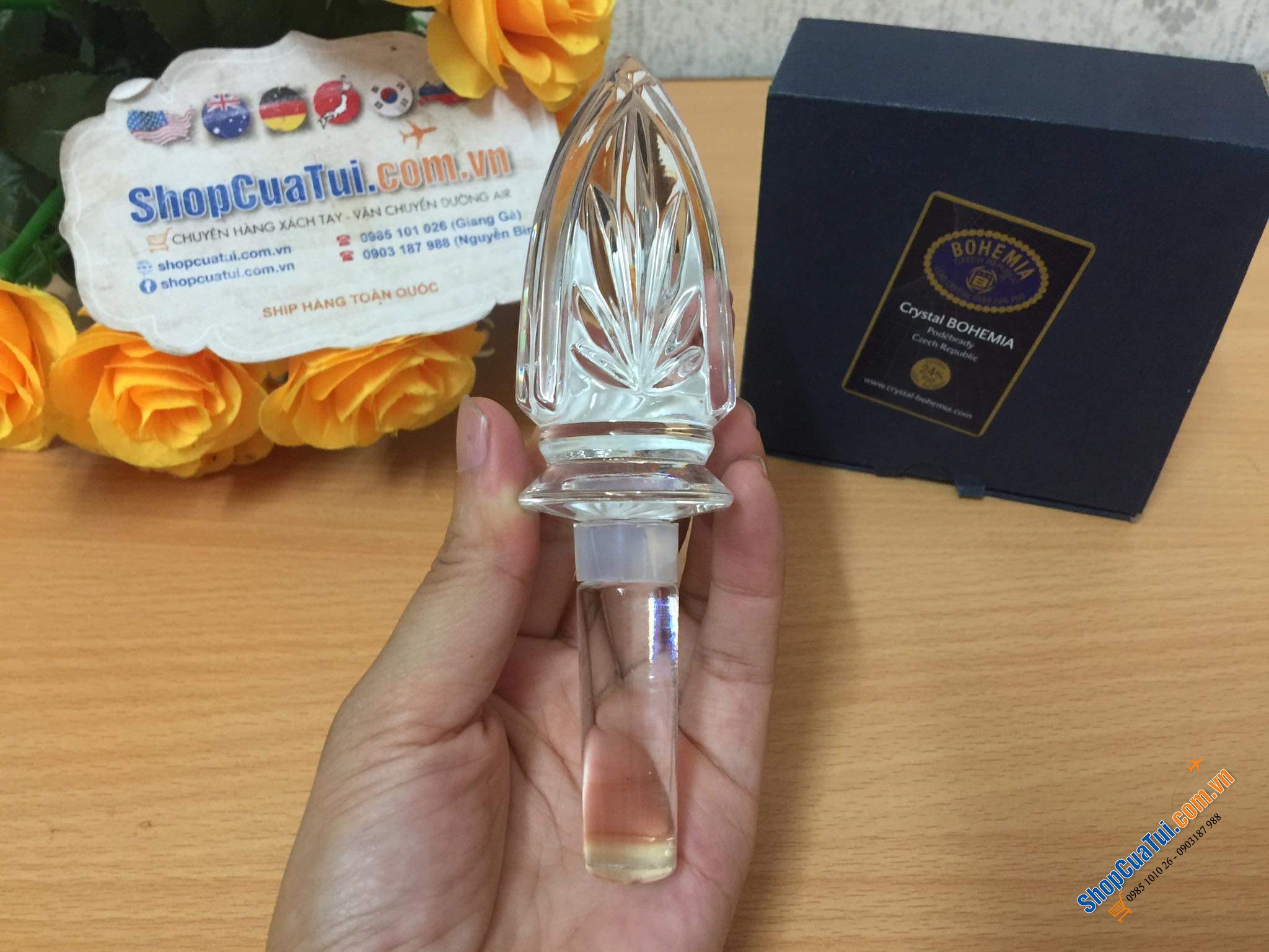NÚT RƯỢU PHA LÊ SIÊU XỊN HÌNH HOA TULIP BOHEMIA - Made in Czech ( Tiệp)