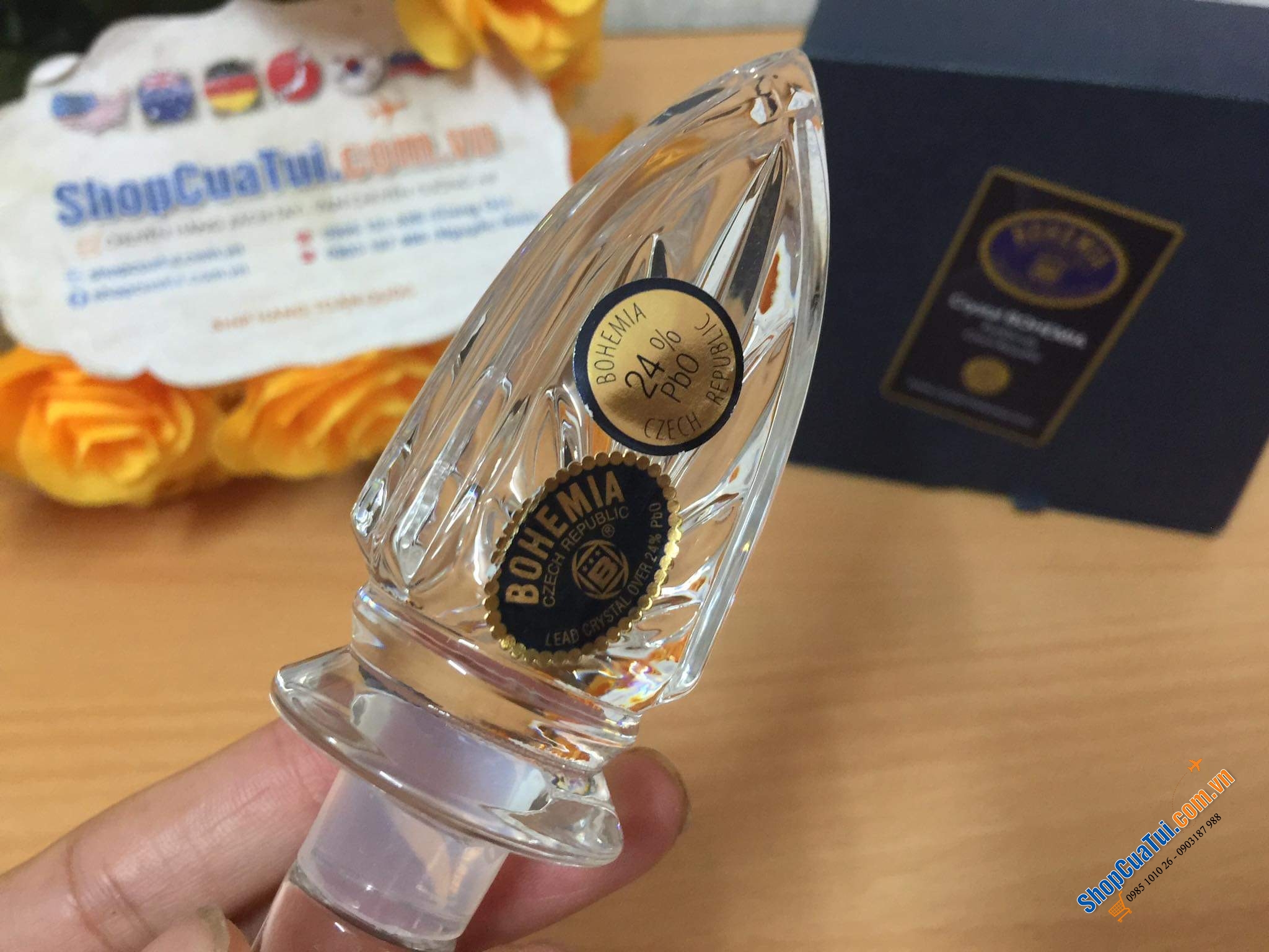 NÚT RƯỢU PHA LÊ SIÊU XỊN HÌNH HOA TULIP BOHEMIA - Made in Czech ( Tiệp)
