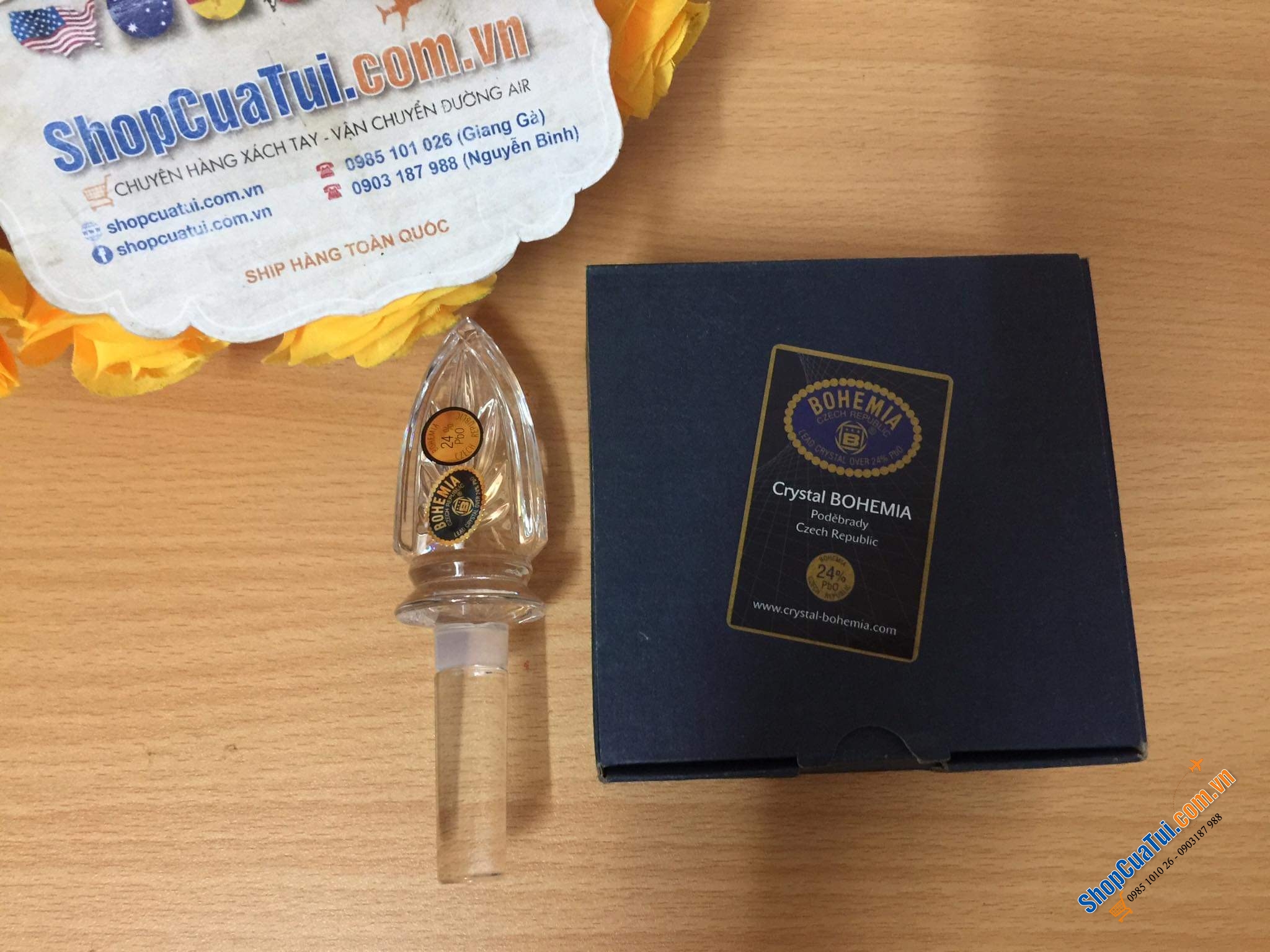 NÚT RƯỢU PHA LÊ SIÊU XỊN HÌNH HOA TULIP BOHEMIA - Made in Czech ( Tiệp)