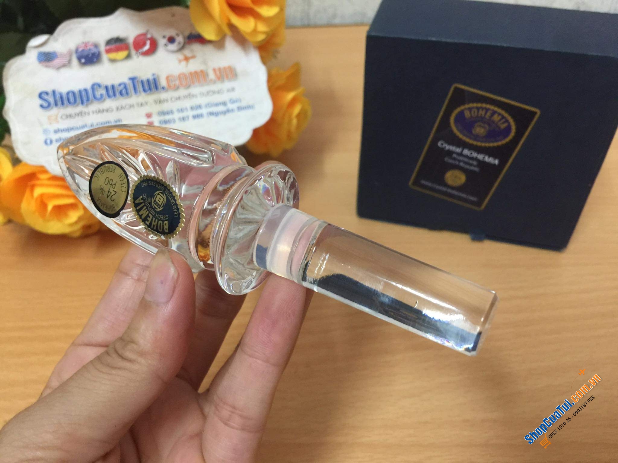 NÚT RƯỢU PHA LÊ SIÊU XỊN HÌNH HOA TULIP BOHEMIA - Made in Czech ( Tiệp)