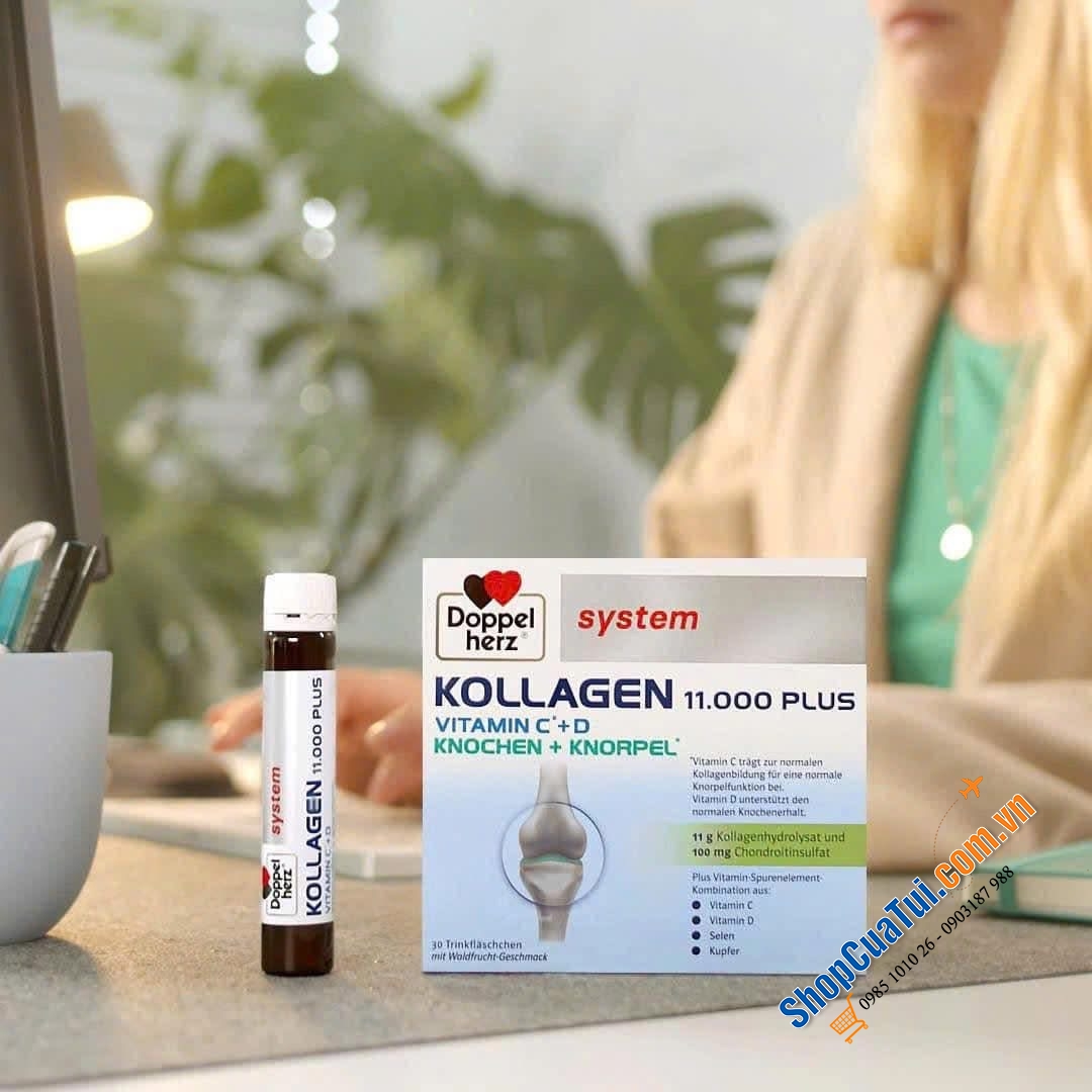 KOLLAGEN 11.000 PLUS DOPPELHERZ XƯƠNG KHỚP, COLLAGEN THUỶ PHÂN DẠNG NƯỚC HẤP THU TỐI ƯU VÀO CƠ THỂ