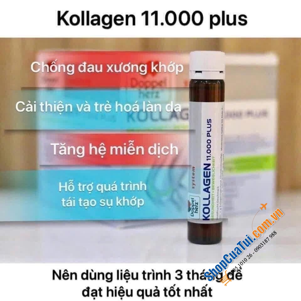 KOLLAGEN 11.000 PLUS DOPPELHERZ XƯƠNG KHỚP, COLLAGEN THUỶ PHÂN DẠNG NƯỚC HẤP THU TỐI ƯU VÀO CƠ THỂ
